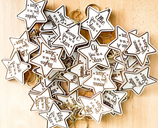 School Leaver Keyring | Gift Teacher Pupil Student | Personalised Wooden Star Keychain | Graduation Gift | Leaving Present