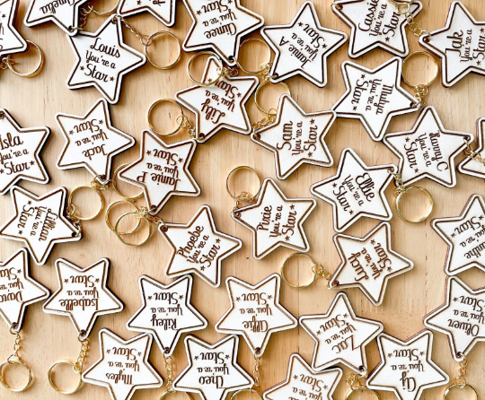 School Leaver Keyring | Gift Teacher Pupil Student | Personalised Wooden Star Keychain | Graduation Gift | Leaving Present