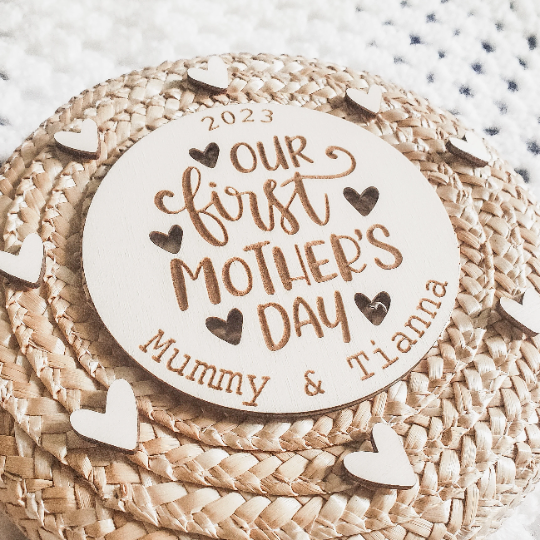 Our first Mother's Day together plaque | boho nursery laser engraved  personalised 1st Mother's Day sign | Baby's First Mother's Day
