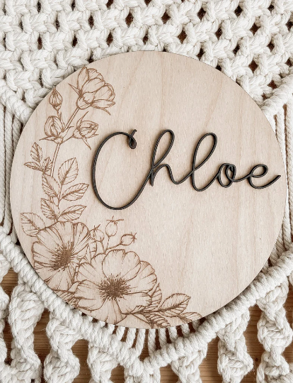 Wild roses name plaque  wooden name sign boho nursery sign  personalised wooden name baby shower gift