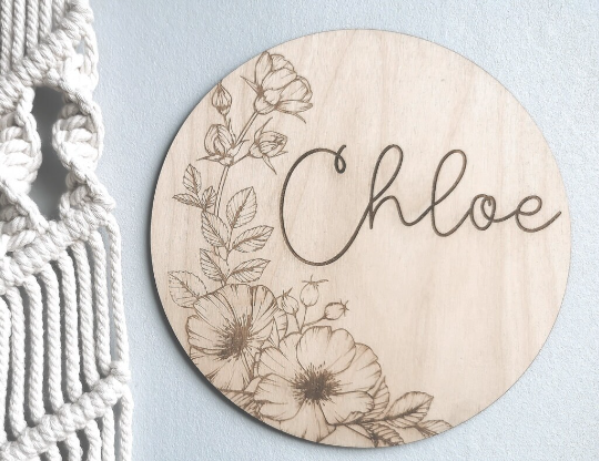 wild roses name plaque wooden name sign boho nursery sign personalised wooden name baby shower gift