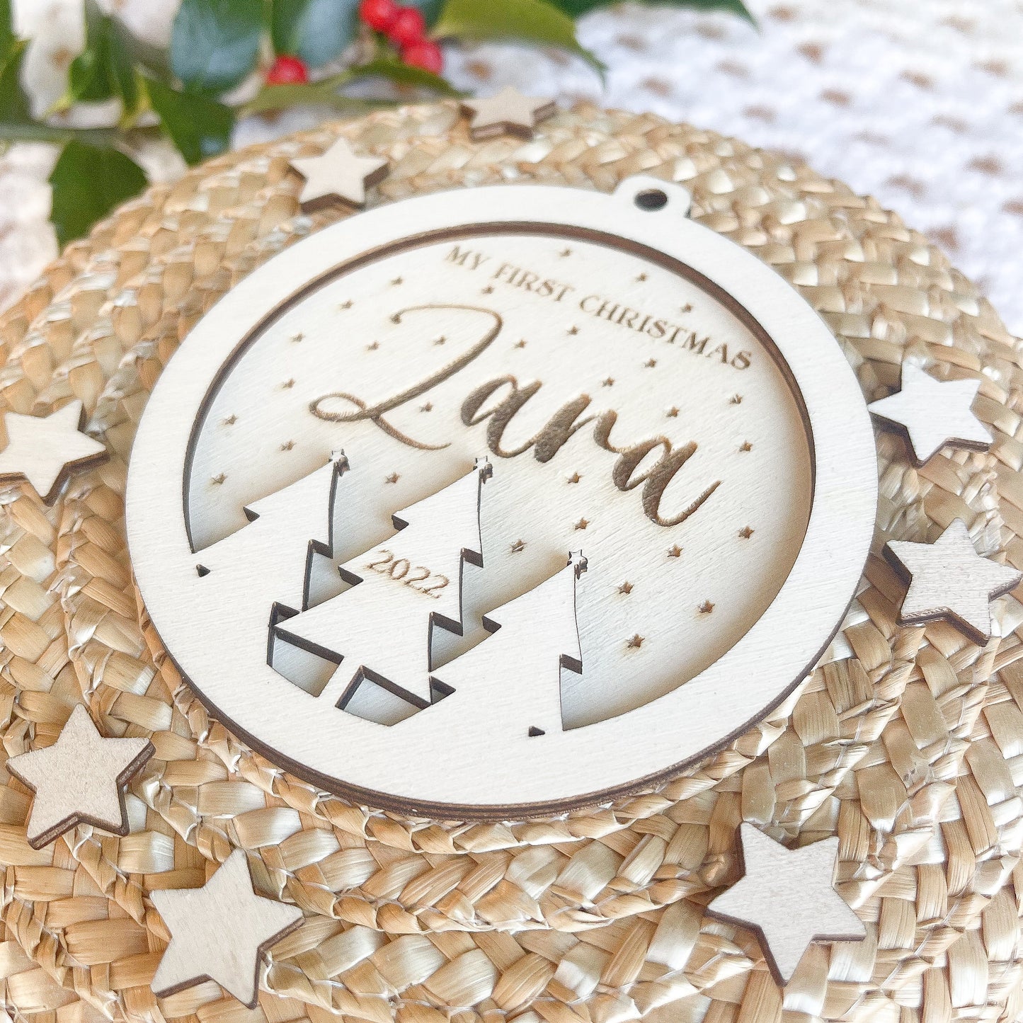 Personalised Christmas 3D tree ornament | Engraved Christmas bauble | wooden name Christmas ornament | custom wooden Christmas bauble