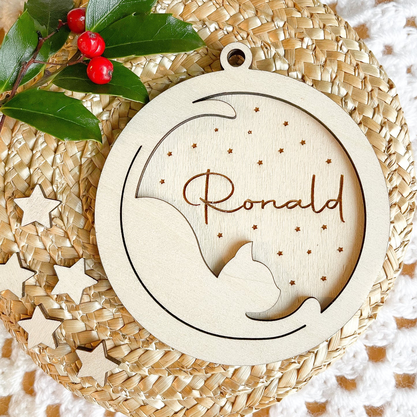 Personalised Christmas 3D tree cat ornament | Engraved Christmas cat bauble | wooden name Christmas ornament | pet name | cat Christmas