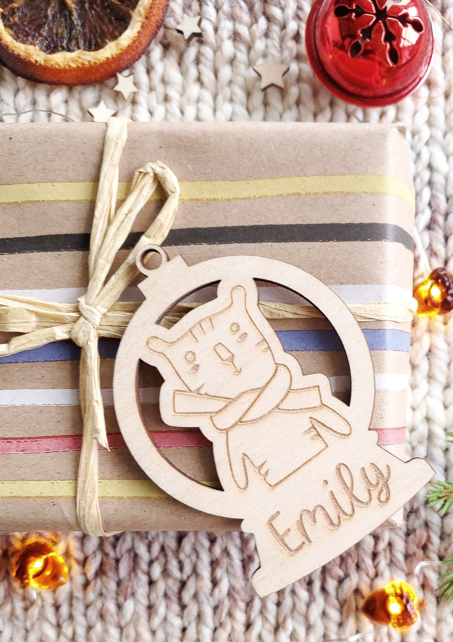 Personalised Christmas ornament | Christmas bauble | scandi Christmas snowball | engraved wooden Christmas bauble | cute Christmas animals