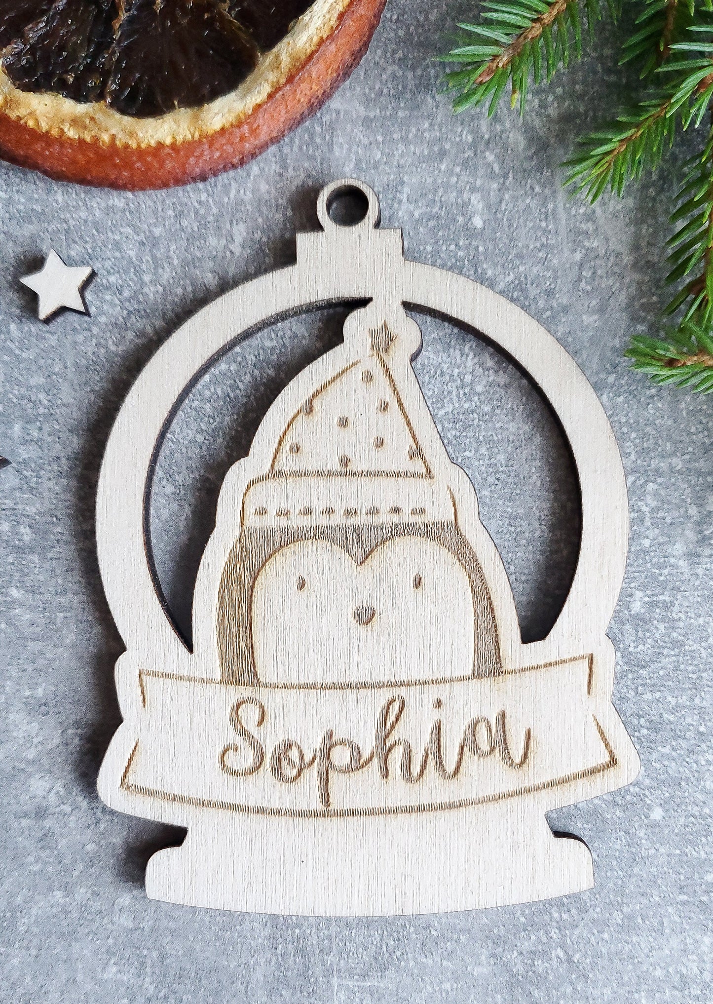 Personalised Christmas ornament | Christmas bauble | scandi Christmas snowball | engraved wooden Christmas bauble | cute Christmas animals