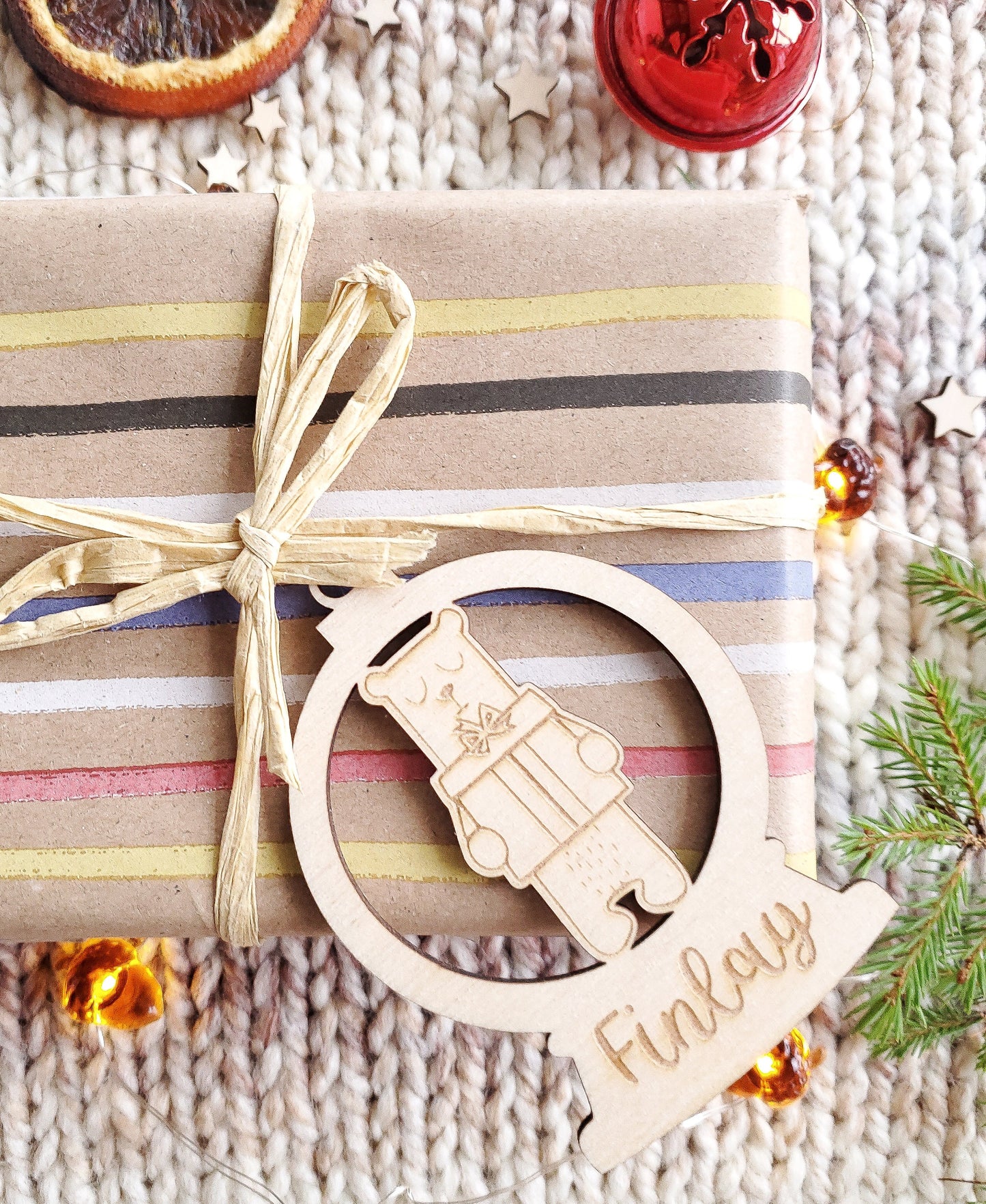Personalised Christmas ornament | Christmas bauble | scandi Christmas snowball | engraved wooden Christmas bauble | cute Christmas animals
