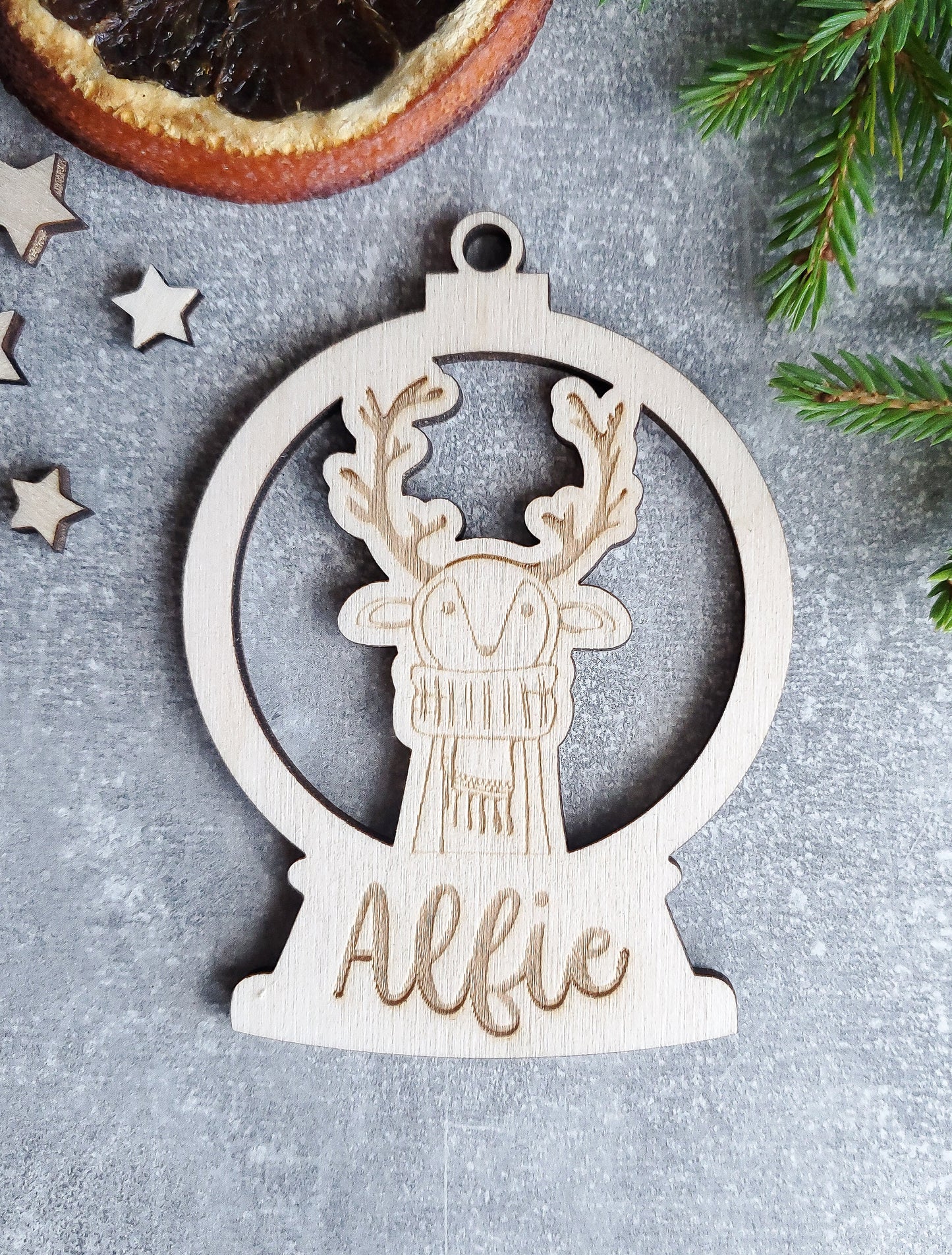 Personalised Christmas ornament | Christmas bauble | scandi Christmas snowball | engraved wooden Christmas bauble | cute Christmas animals