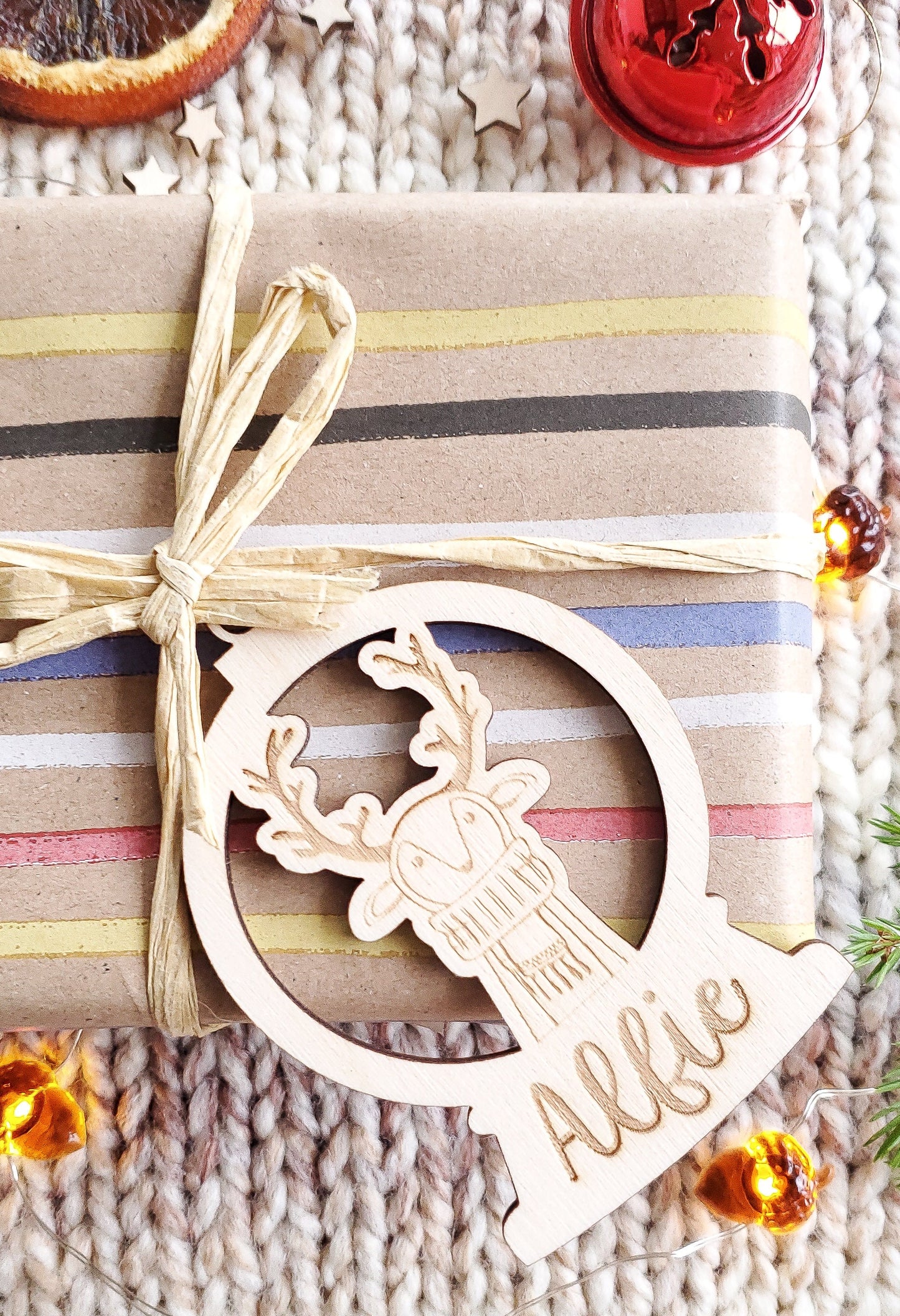 Personalised Christmas ornament | Christmas bauble | scandi Christmas snowball | engraved wooden Christmas bauble | cute Christmas animals