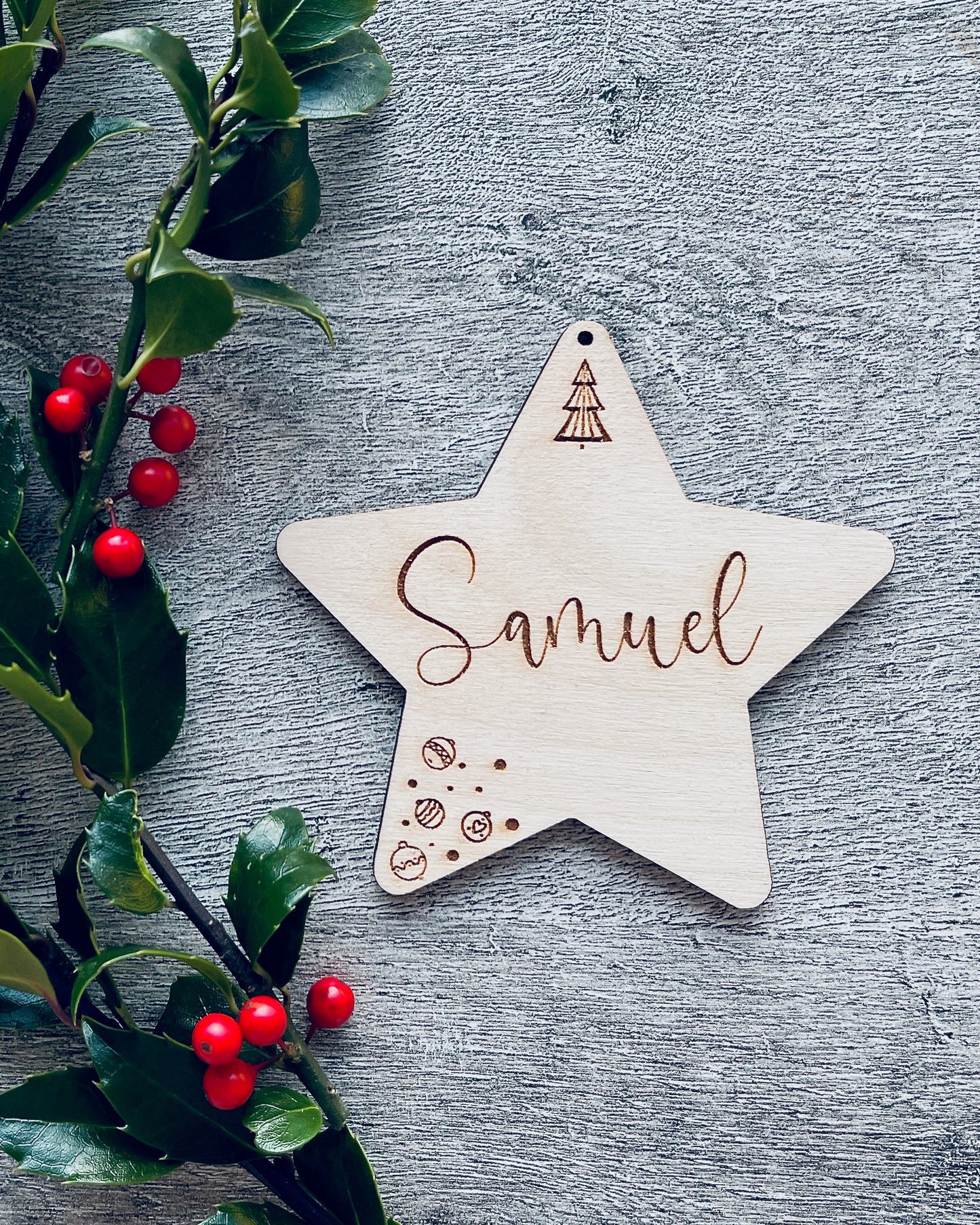 Personalised Christmas stars | Christmas bauble | scandi Christmas stars | engraved wooden Christmas bauble | cute Christmas ornaments