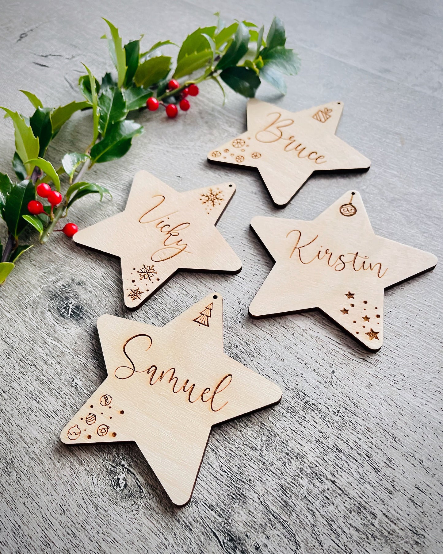 Personalised Christmas stars | Christmas bauble | scandi Christmas stars | engraved wooden Christmas bauble | cute Christmas ornaments