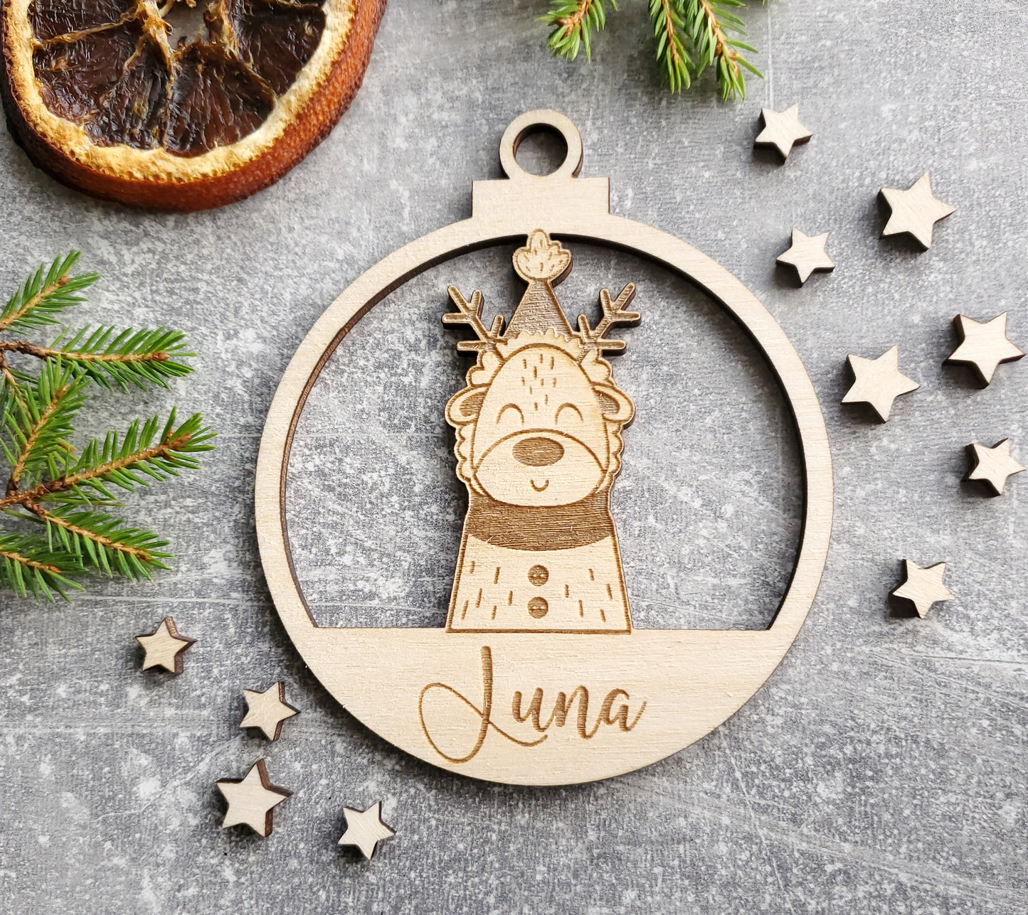 Personalised Christmas ornaments | Christmas bauble | scandi Christmas | engraved wooden Christmas bauble | cute Christmas animals