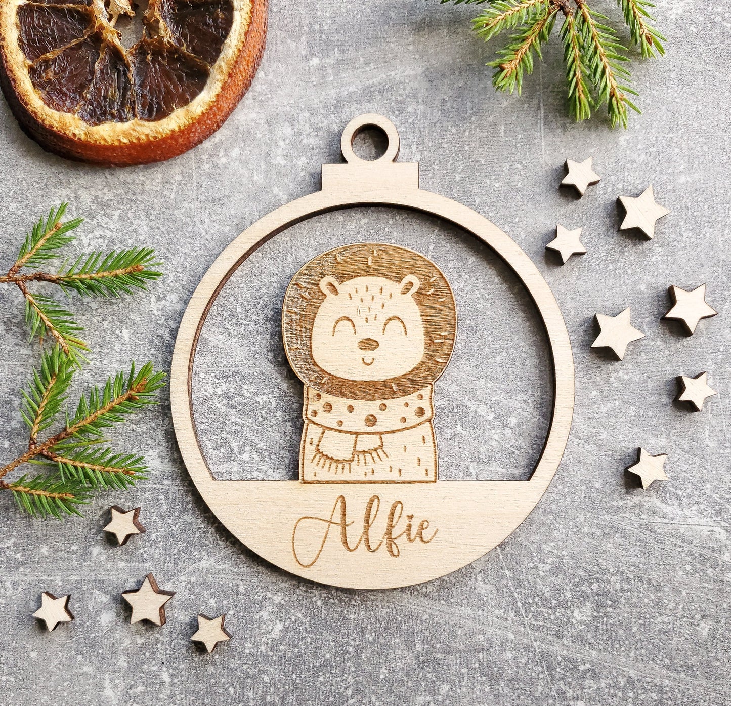 Personalised Christmas ornaments | Christmas bauble | scandi Christmas | engraved wooden Christmas bauble | cute Christmas animals