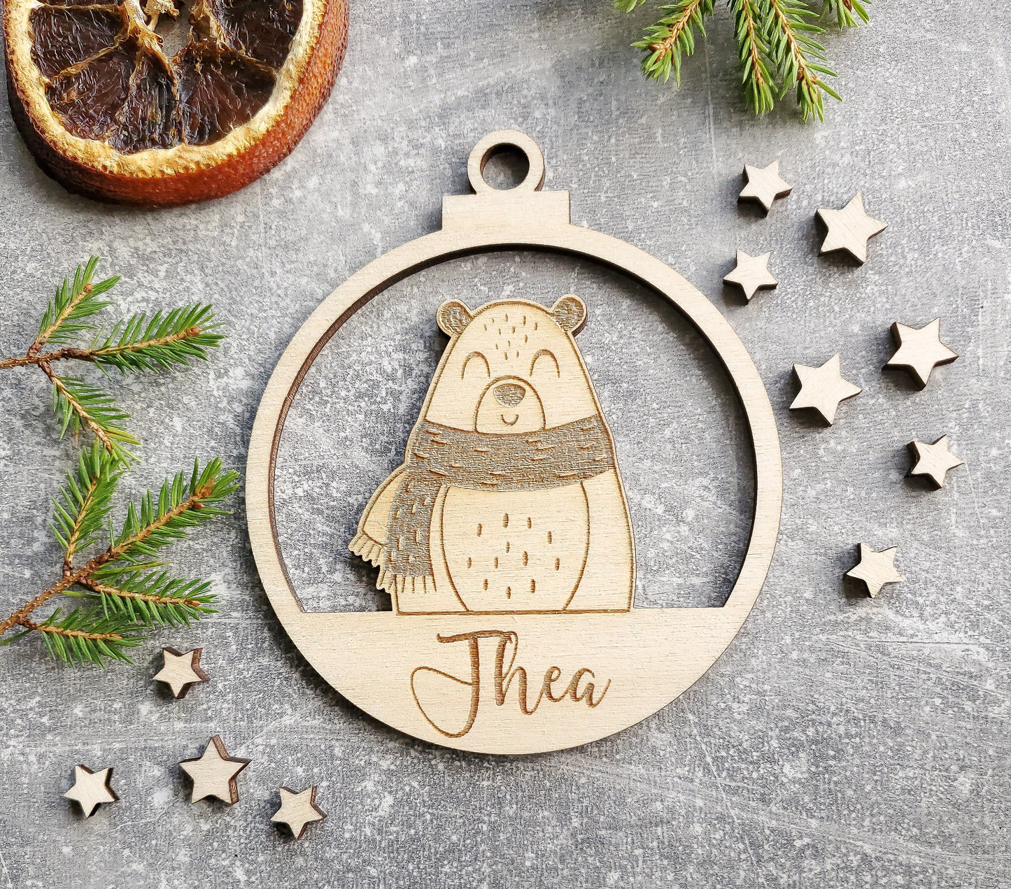 Personalised Christmas ornaments | Christmas bauble | scandi Christmas | engraved wooden Christmas bauble | cute Christmas animals