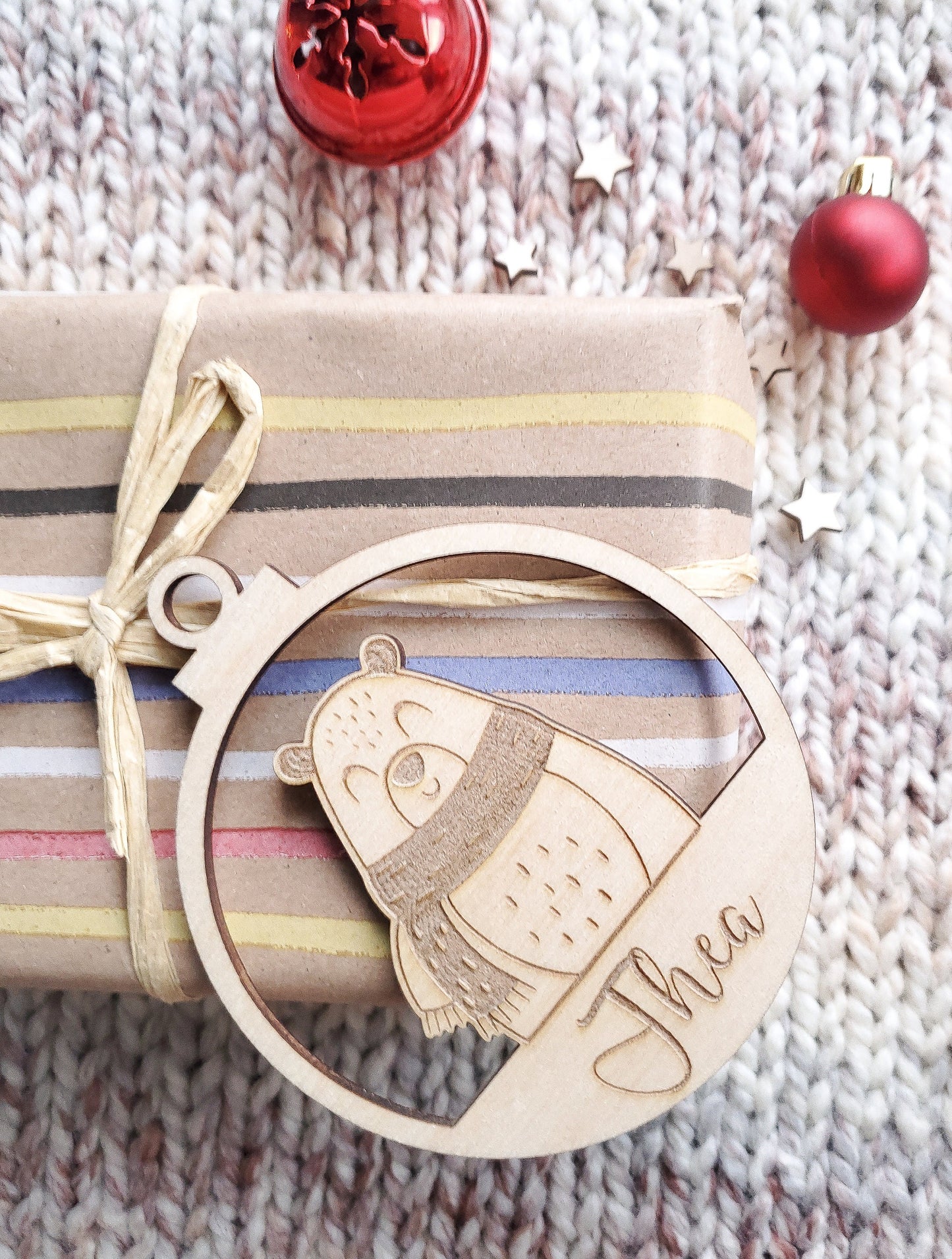 Personalised Christmas ornaments | Christmas bauble | scandi Christmas | engraved wooden Christmas bauble | cute Christmas animals