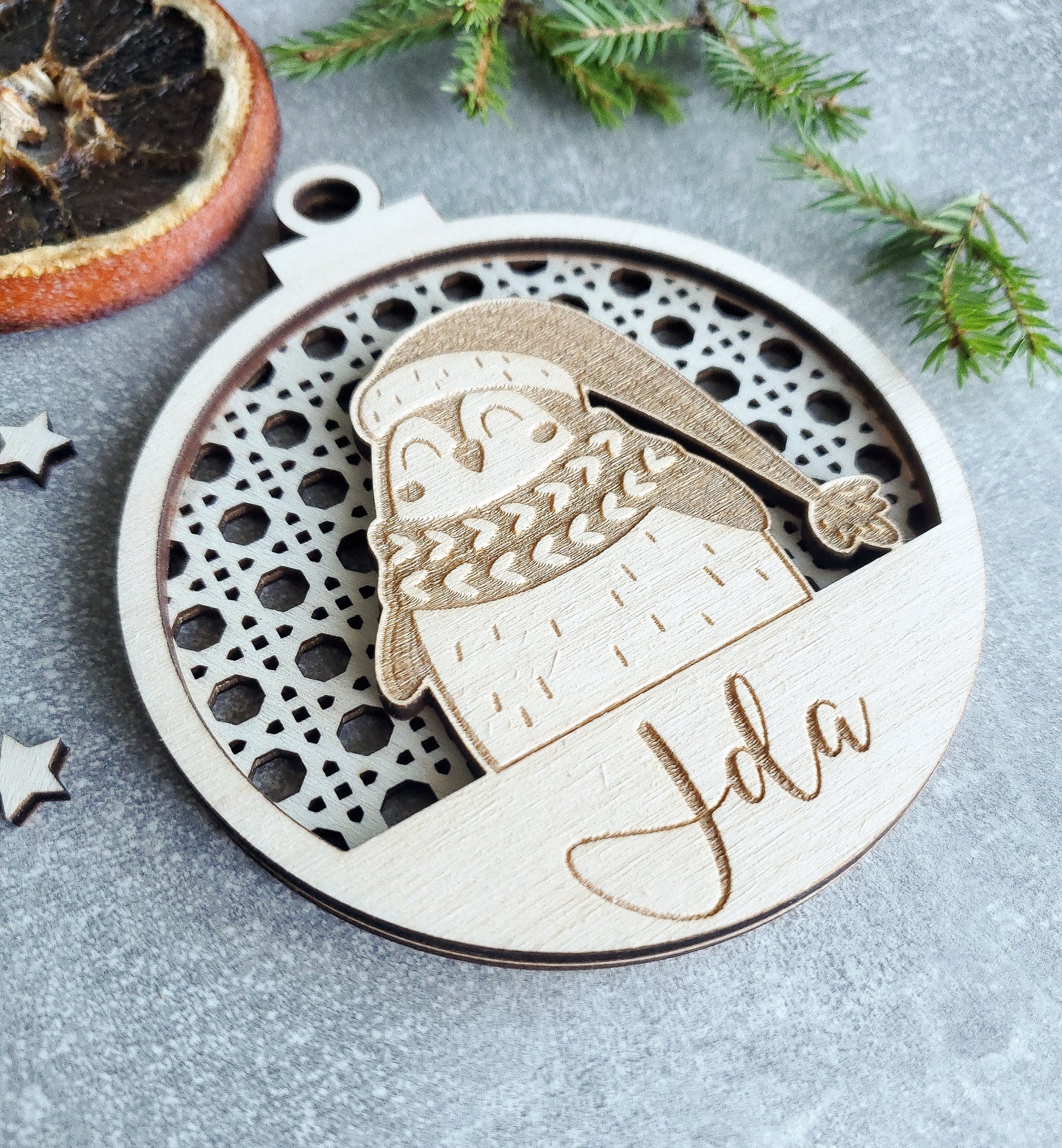 Personalised 3D Christmas ornaments | name Christmas bauble rattan | scandi | engraved wooden Christmas bauble | cute Christmas animals