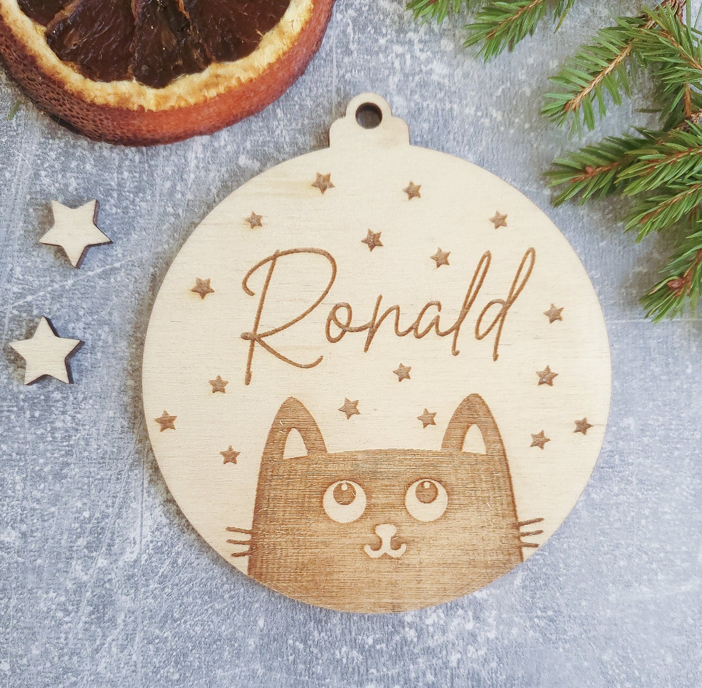 Personalised Christmas tree cat ornament | Engraved Christmas cat bauble | wooden name Christmas ornament | pet name | cat Christmas