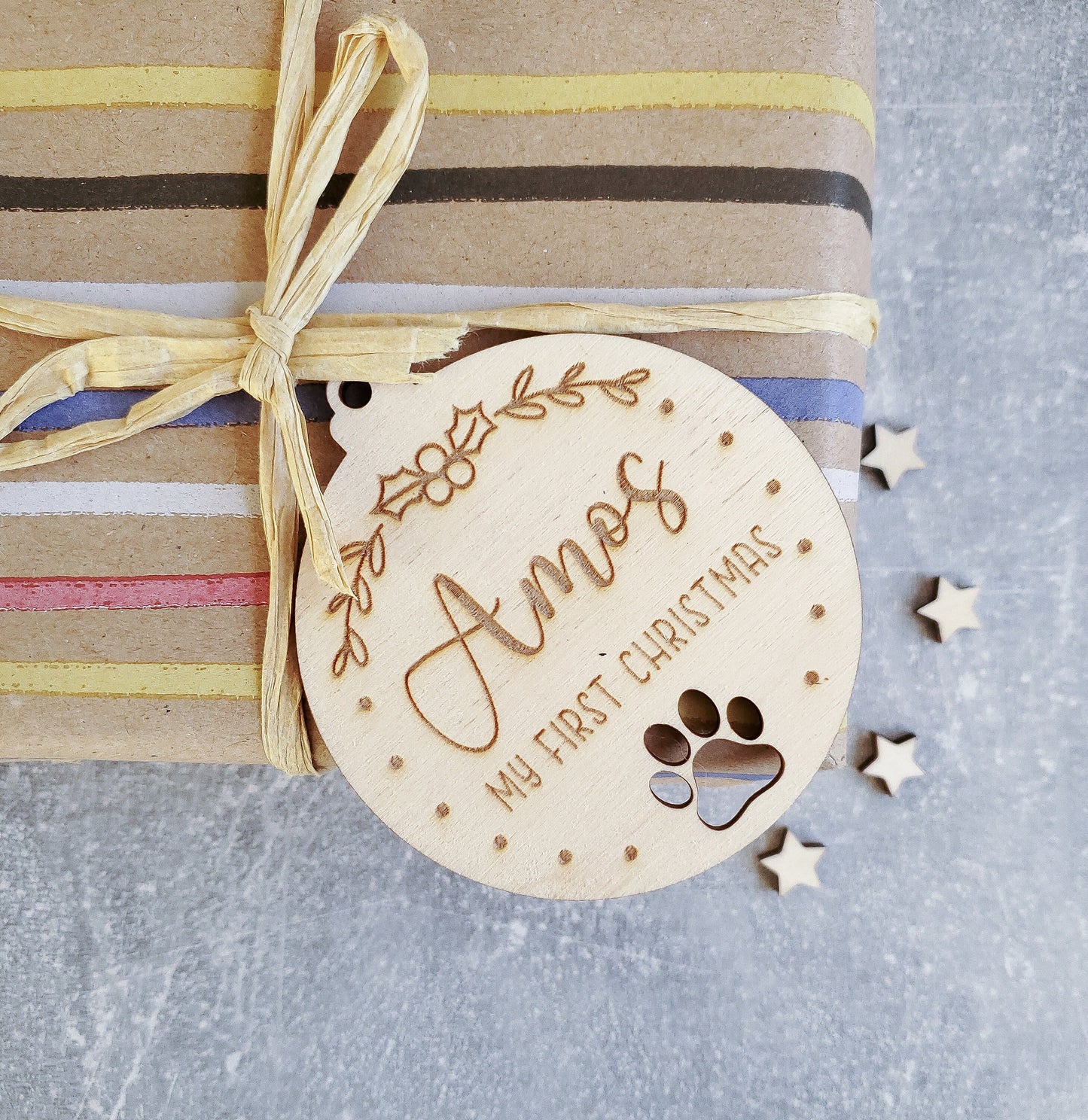 Personalised Engraved Christmas tree dog ornament | Wooden Engraved Christmas puppy bauble | pet name | dog's first Christmas | dog gift