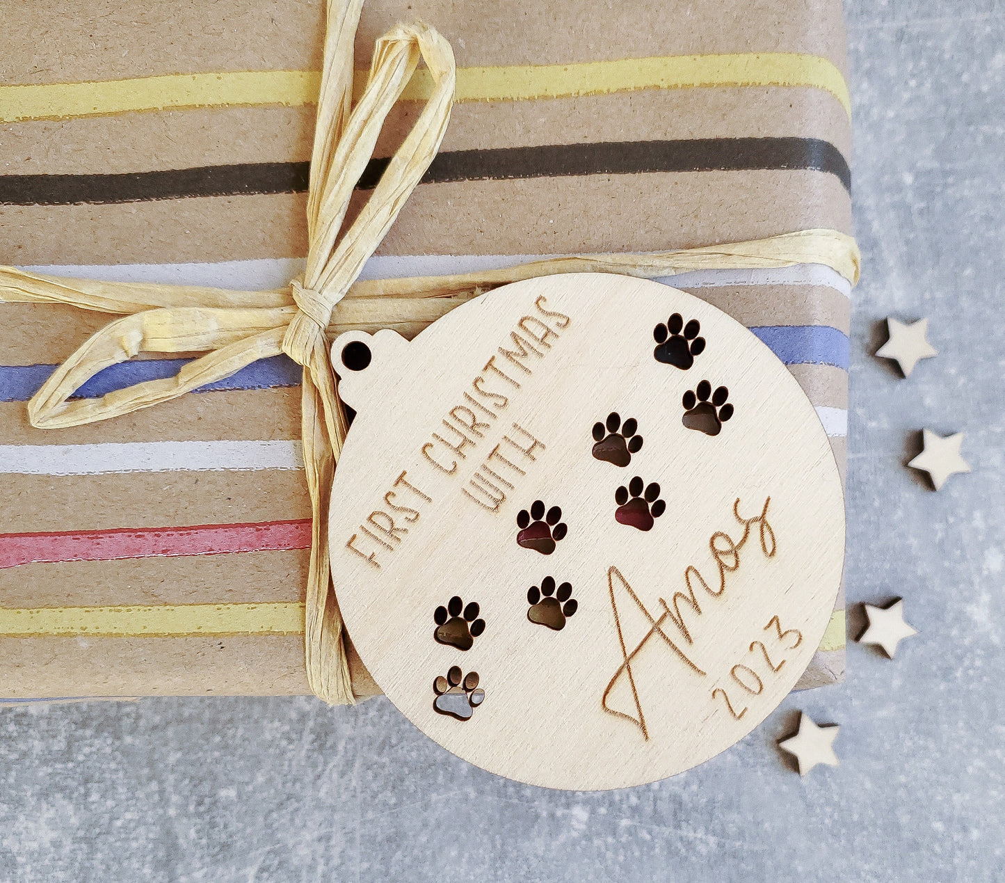 Personalised Engraved Christmas tree dog ornament | Wooden Engraved Christmas puppy bauble | pet name | dog's first Christmas | dog gift