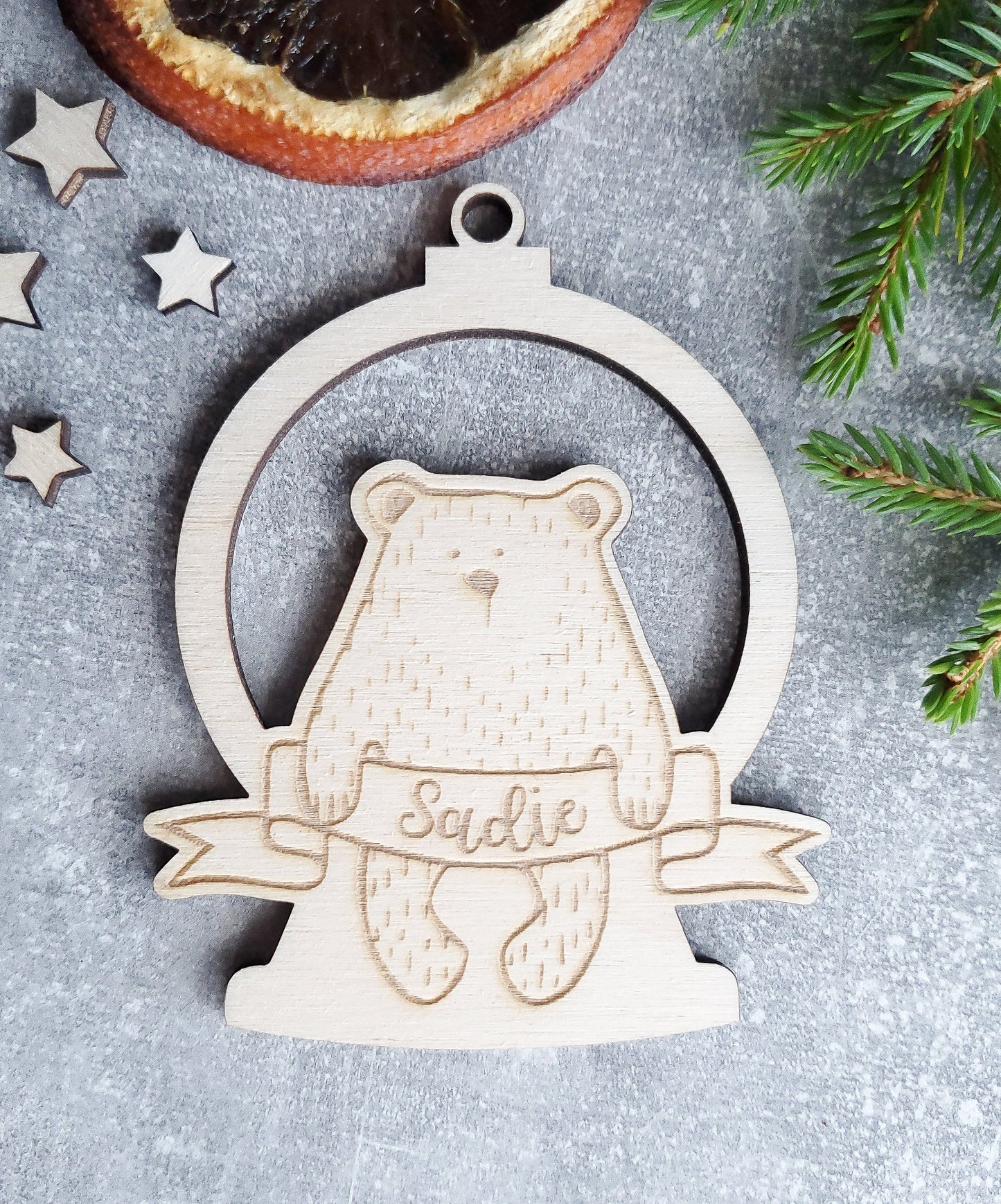 Personalised Christmas ornament | Christmas bauble | scandi Christmas snowball | engraved wooden Christmas bauble | cute Christmas animals