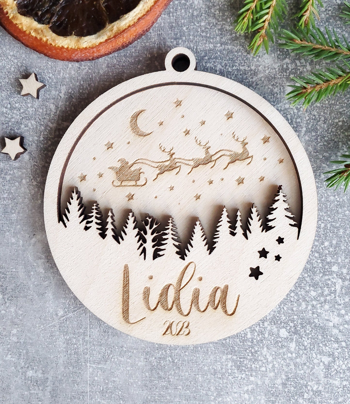 Personalised Christmas 3D tree ornament | Engraved Christmas bauble | wooden name Christmas ornament | double layer wooden Christmas bauble
