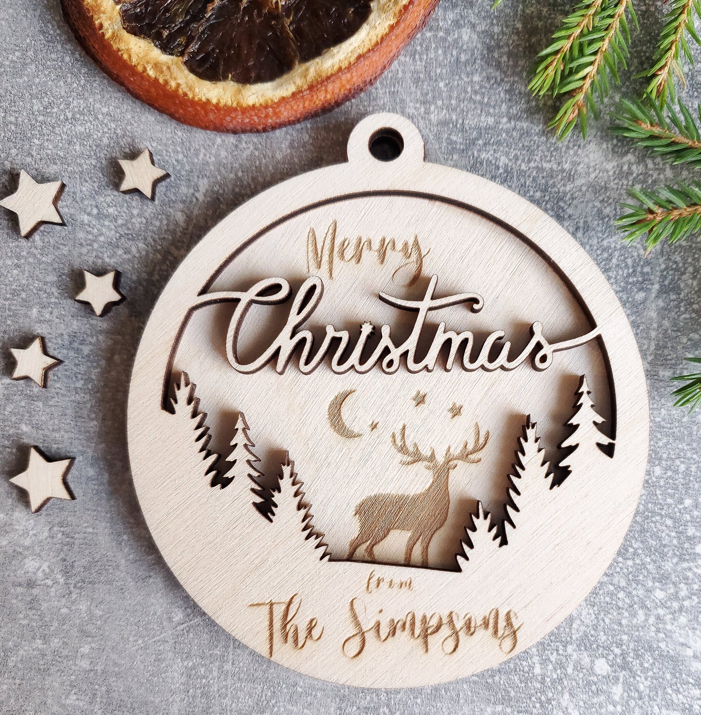 Personalised Christmas 3D tree ornament | Engraved Christmas bauble | wooden name Christmas ornament | double layer wooden Christmas bauble