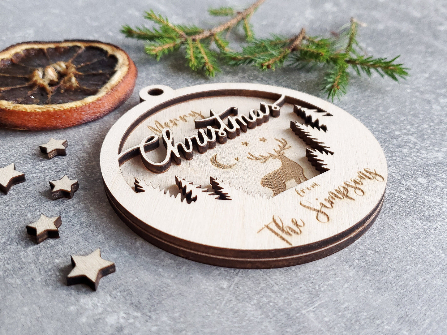 Personalised Christmas 3D tree ornament | Engraved Christmas bauble | wooden name Christmas ornament | double layer wooden Christmas bauble