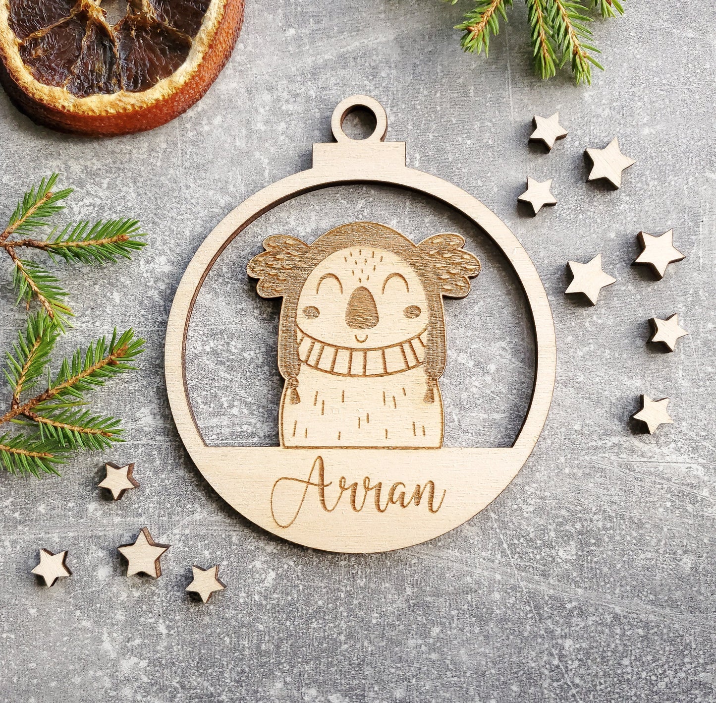 Personalised Christmas ornaments | Christmas bauble | scandi Christmas | engraved wooden Christmas bauble | cute Christmas animals