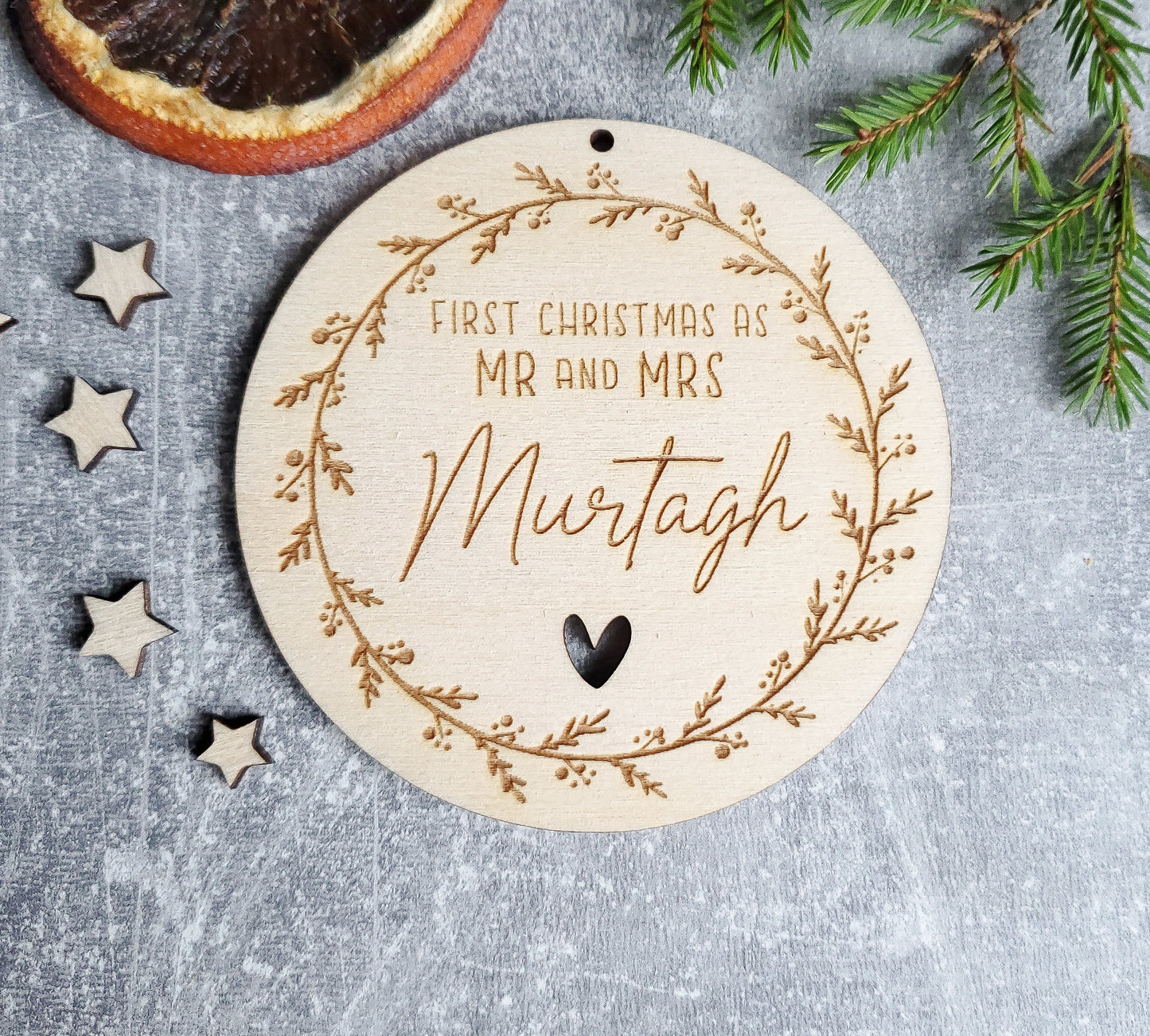 Personalised Christmas ornament for a married couple | First Christmas as Mr and Mrs | Our First Christmas together personalised bauble