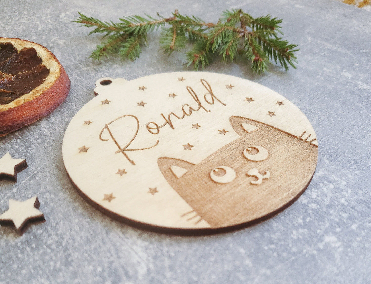 Personalised Christmas tree cat ornament | Engraved Christmas cat bauble | wooden name Christmas ornament | pet name | cat Christmas