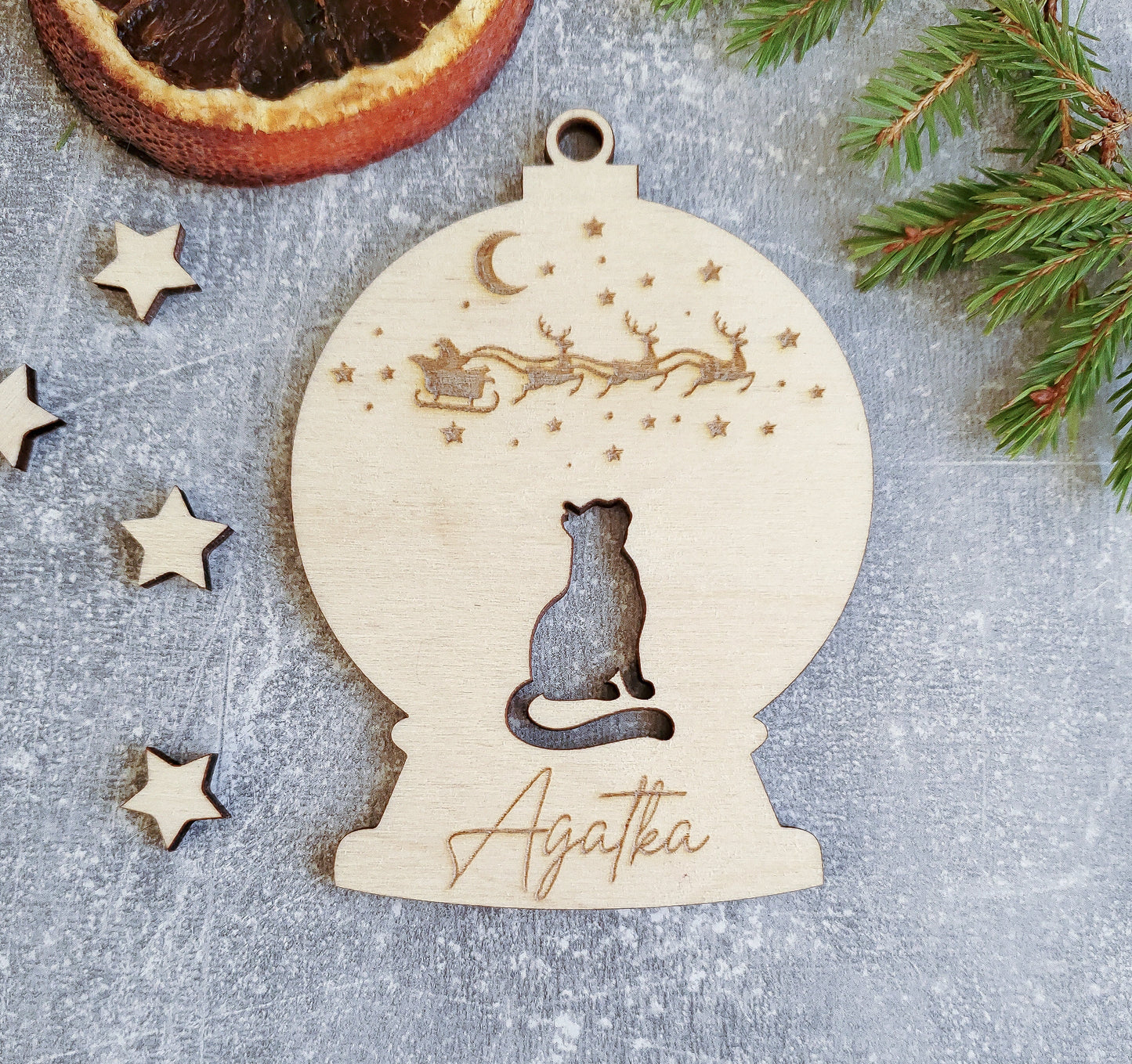 Personalised Christmas tree cat ornament | Engraved Christmas cat bauble | wooden name Christmas ornament | pet name | cat Christmas