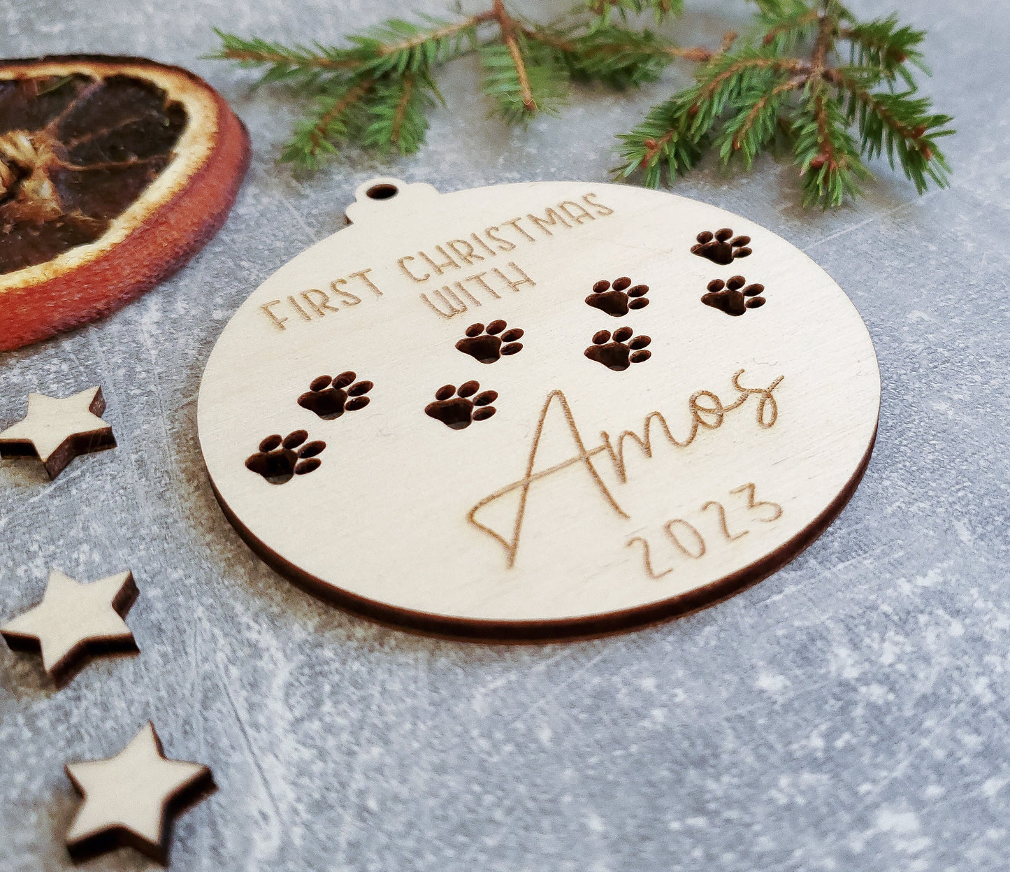 Personalised Engraved Christmas tree dog ornament | Wooden Engraved Christmas puppy bauble | pet name | dog's first Christmas | dog gift