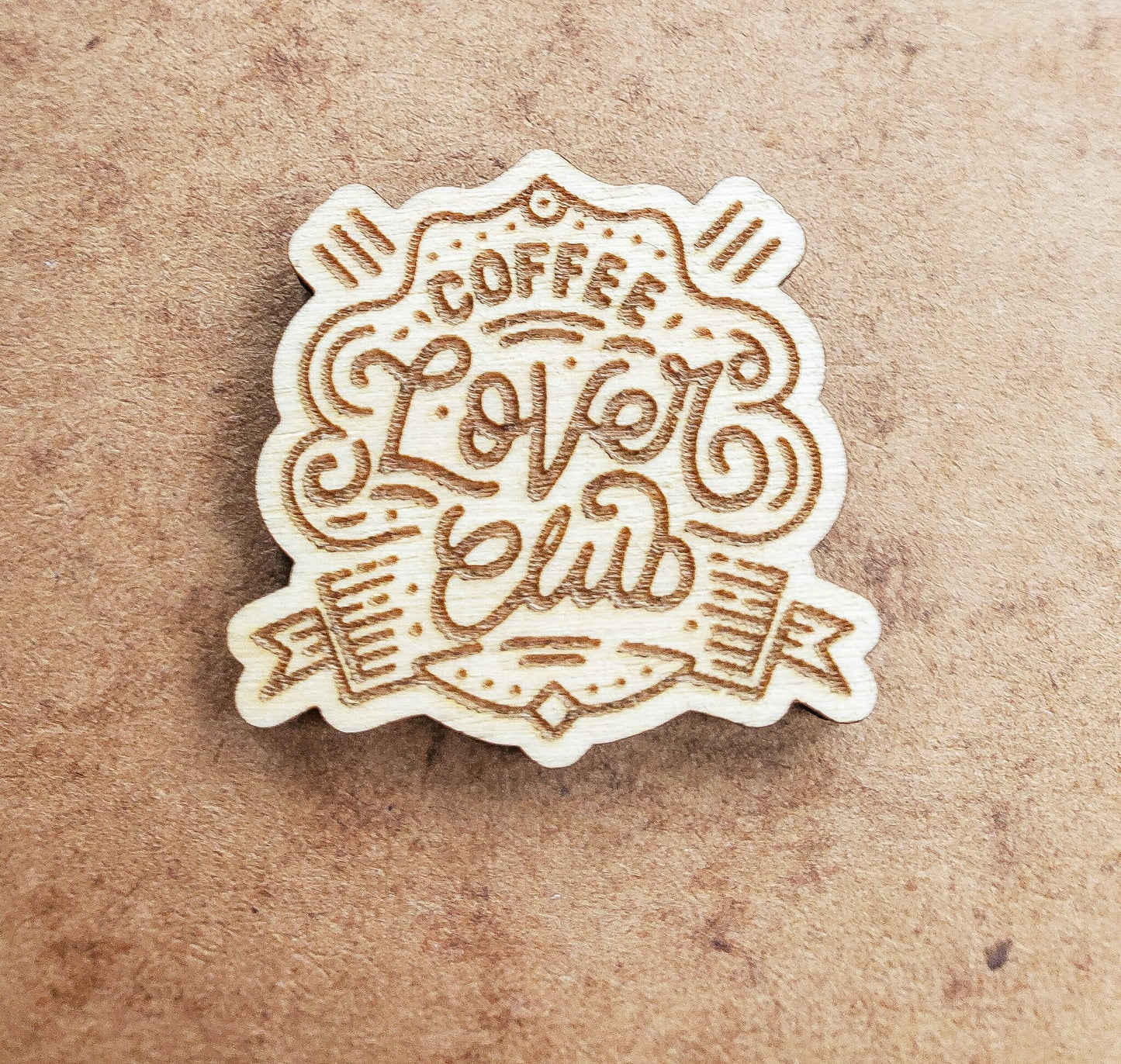 Wooden badge pin brooch with a personalised card | Personalised Birthday Card for a coffee lover | Gift for Boyfriend or Girlfriend