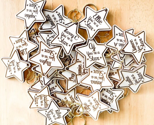 School Leaver Key Ring Gifts Teacher Pupil Student, Personalised Wooden Star, End of Term Student gift