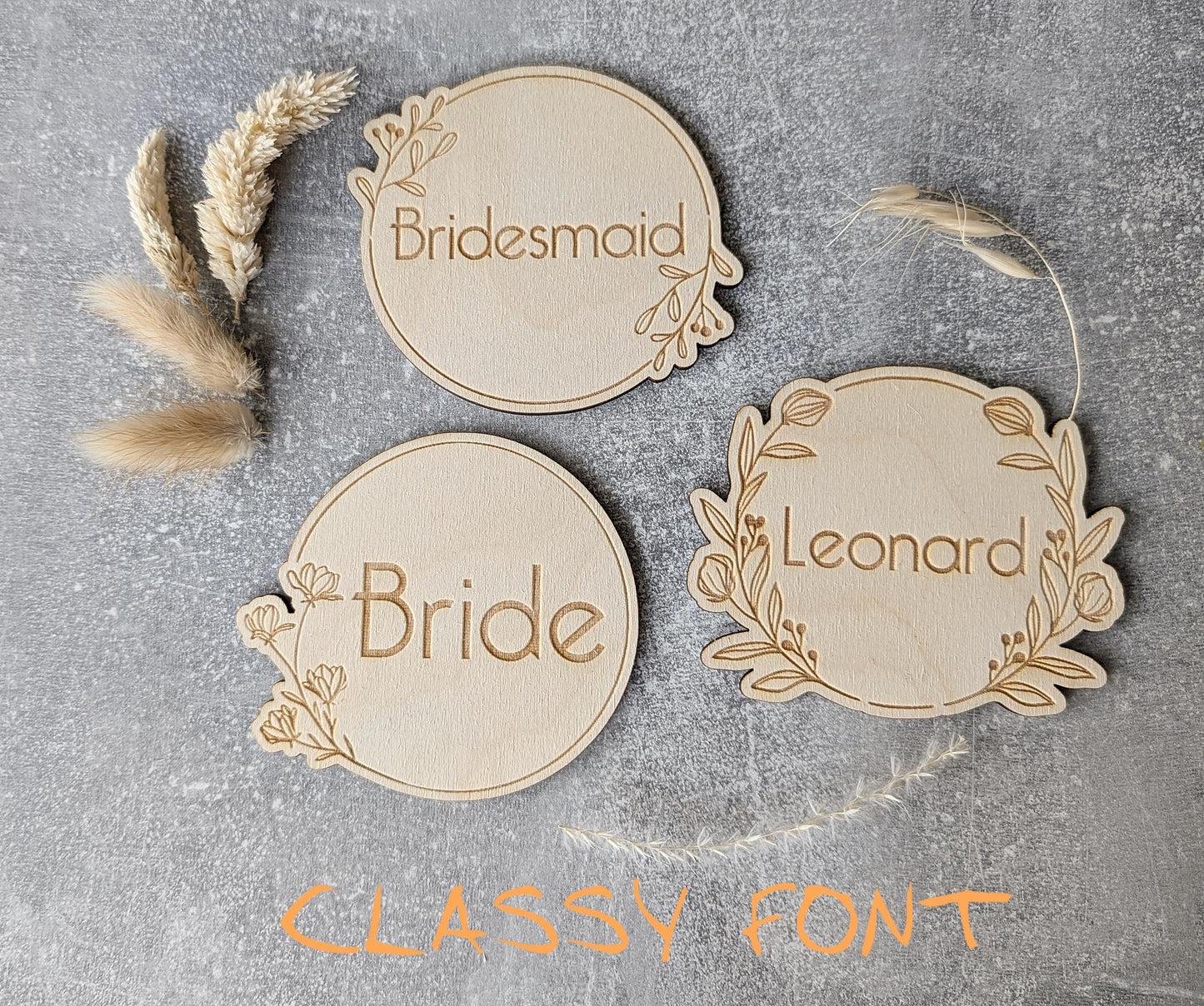 Wedding favors | Wedding place settings | Wedding coasters | Boho rustic botanical themed reception party | table settings