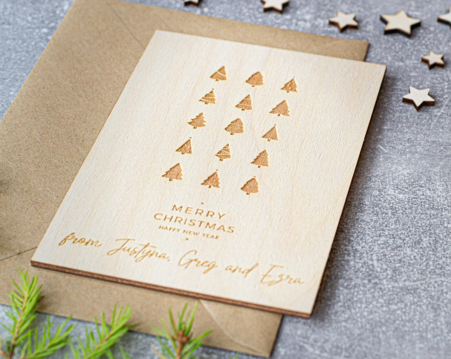 Personalised Wooden Christmas card | scandi Christmas card | engraved | for her | Christmas tree card |
