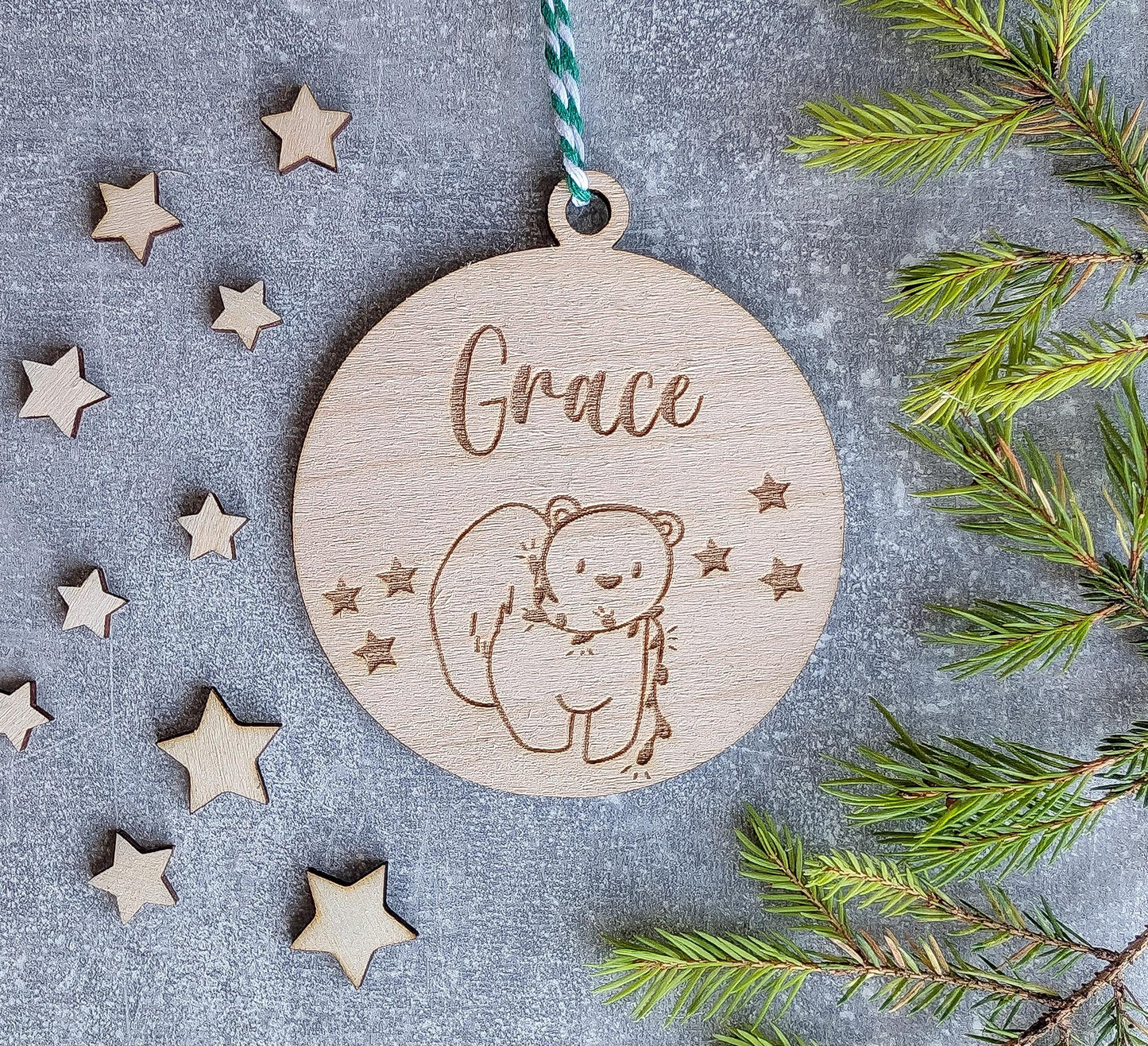 Personalised Christmas ornaments | Christmas bauble | scandi Christmas | engraved wooden Christmas bauble | cute Christmas bears | kids