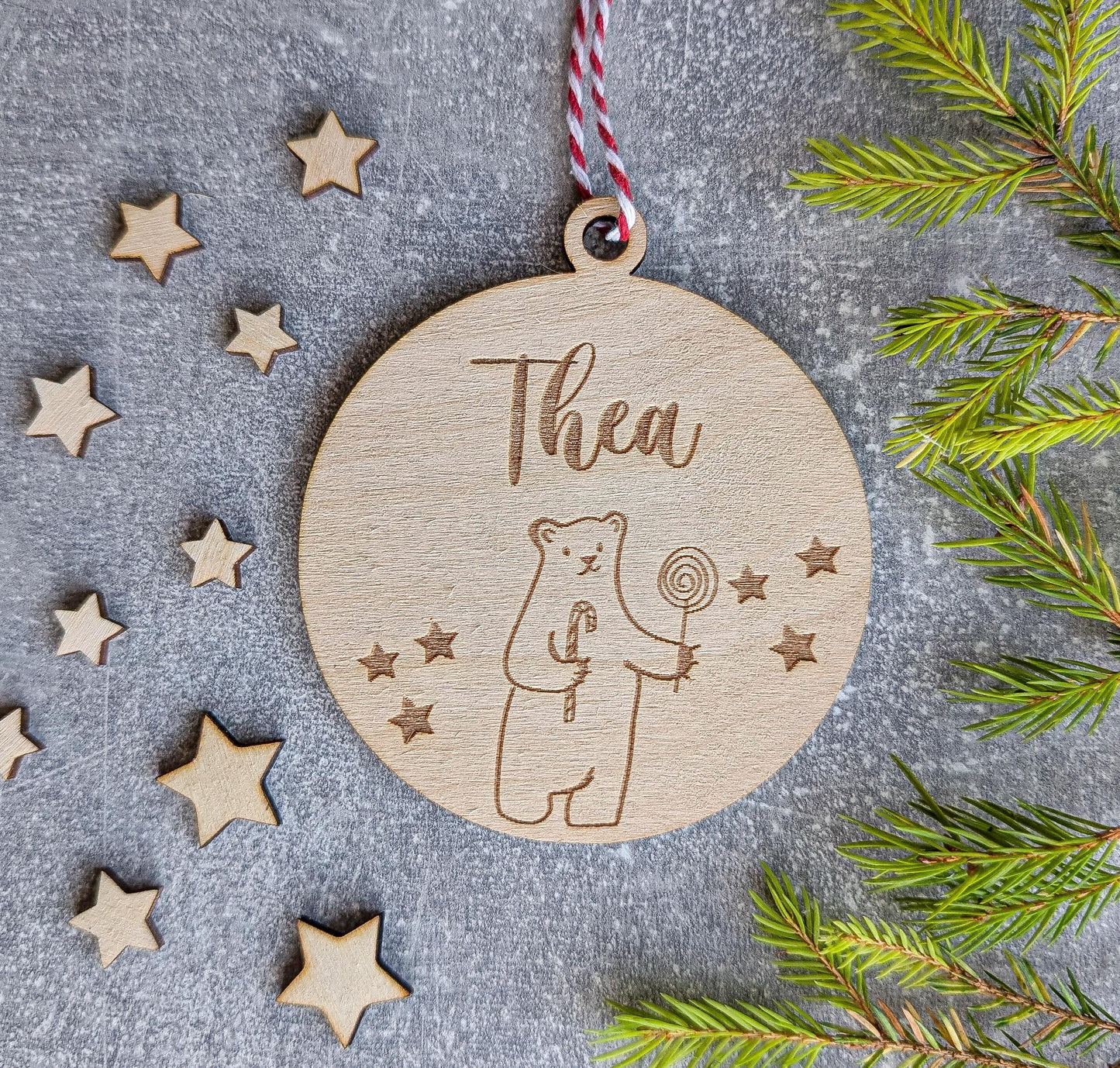 Personalised Christmas ornaments | Christmas bauble | scandi Christmas | engraved wooden Christmas bauble | cute Christmas bears | kids