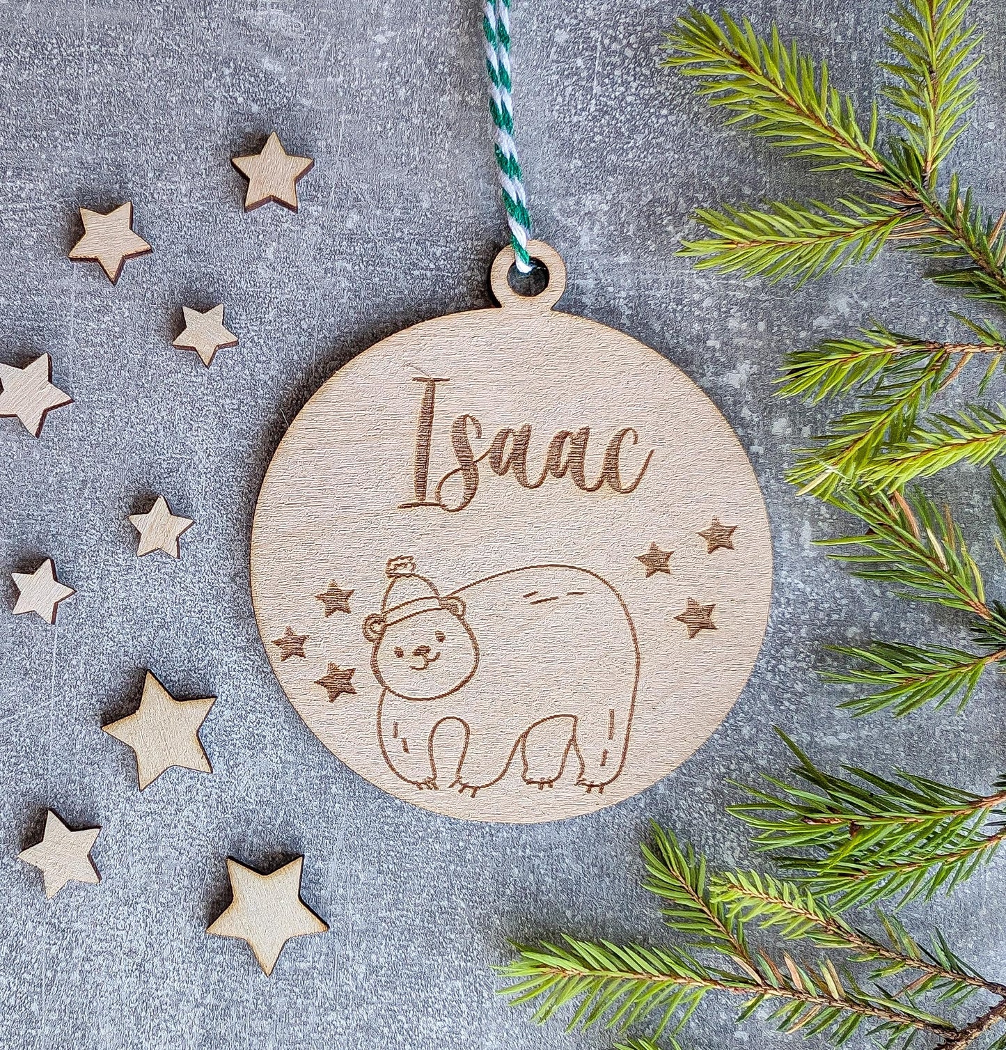 Personalised Christmas ornaments | Christmas bauble | scandi Christmas | engraved wooden Christmas bauble | cute Christmas bears | kids