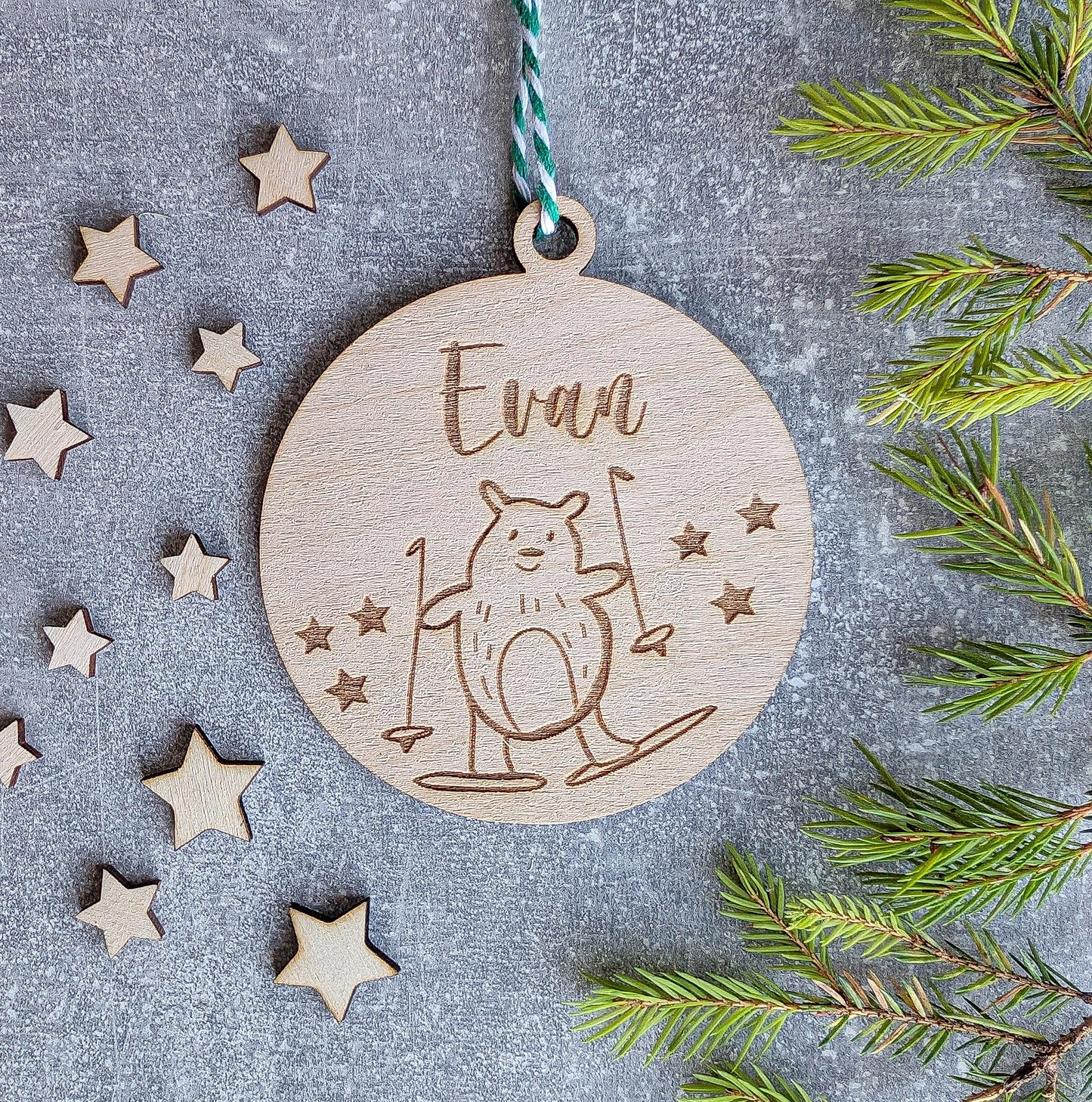 Personalised Christmas ornaments | Christmas bauble | scandi Christmas | engraved wooden Christmas bauble | cute Christmas bears | kids
