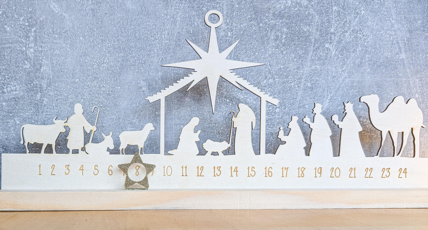 Wooden Advent Calendar | Christmas Countdown | Rustic Xmas Decor | Scandi Advent Festive Xmas Decor | Nativity Scene |