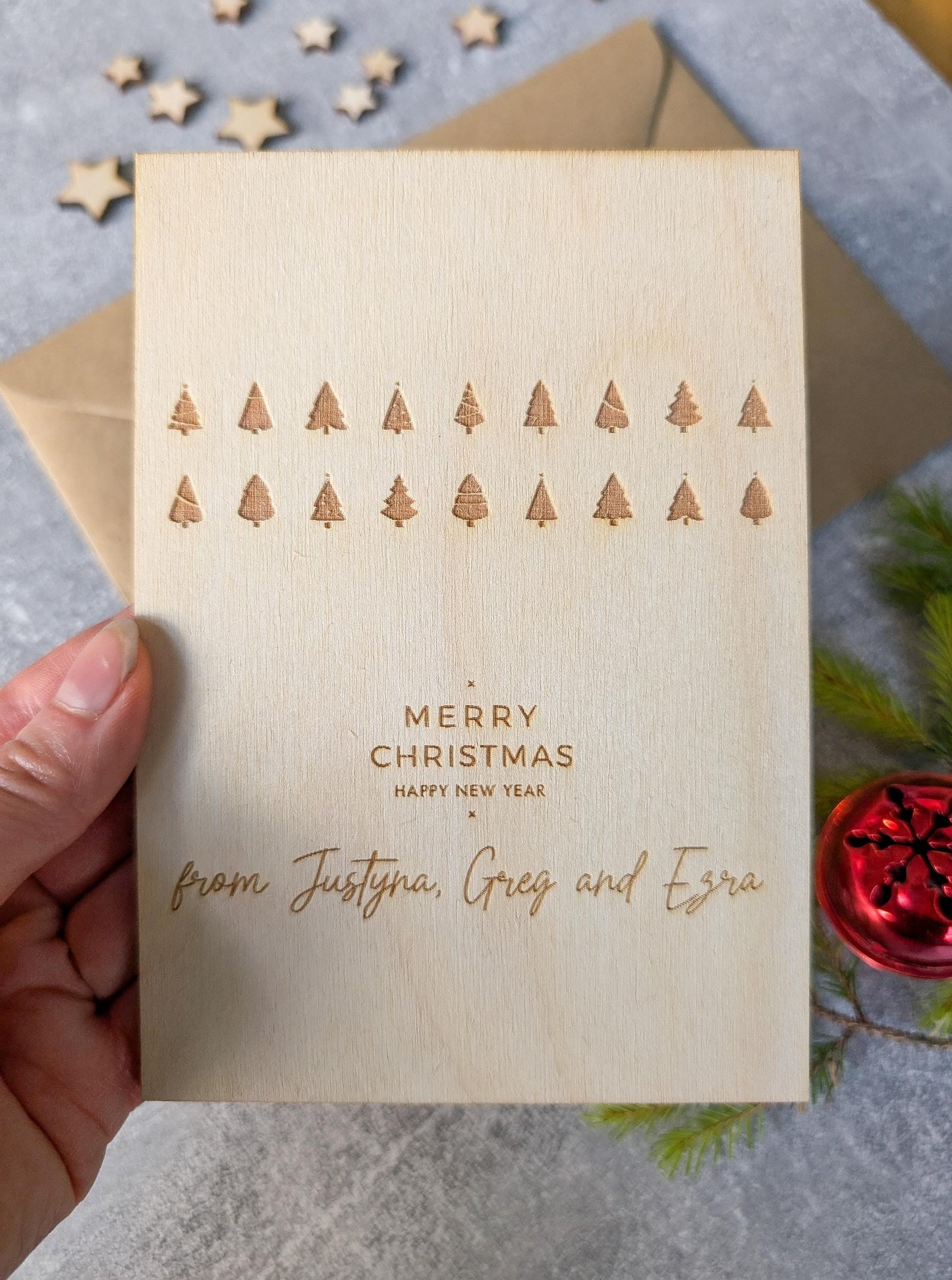 Personalised Wooden Christmas card | scandi Christmas card | engraved | for her | Christmas tree card |