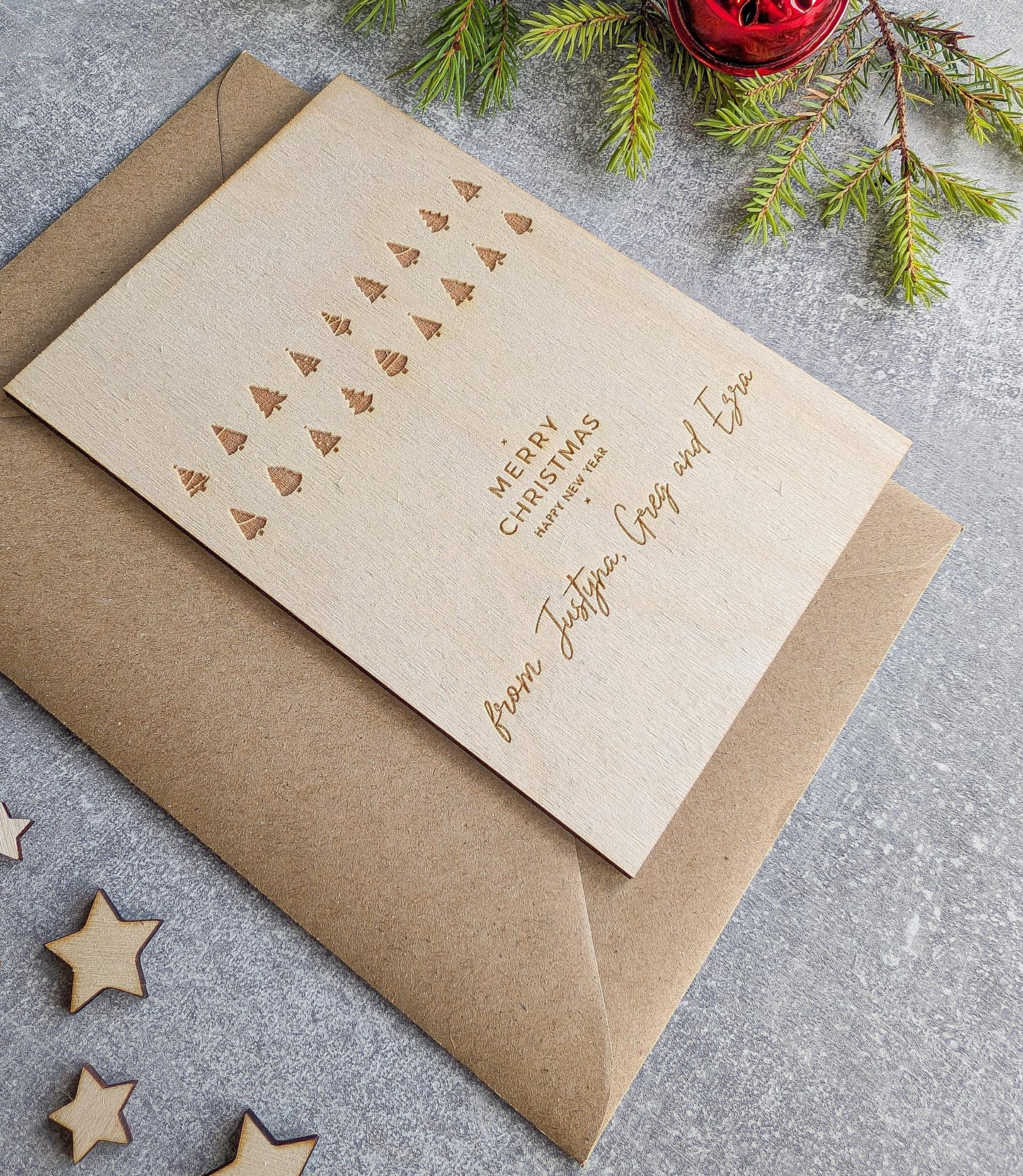 Personalised Wooden Christmas card | scandi Christmas card | engraved | for her | Christmas tree card |