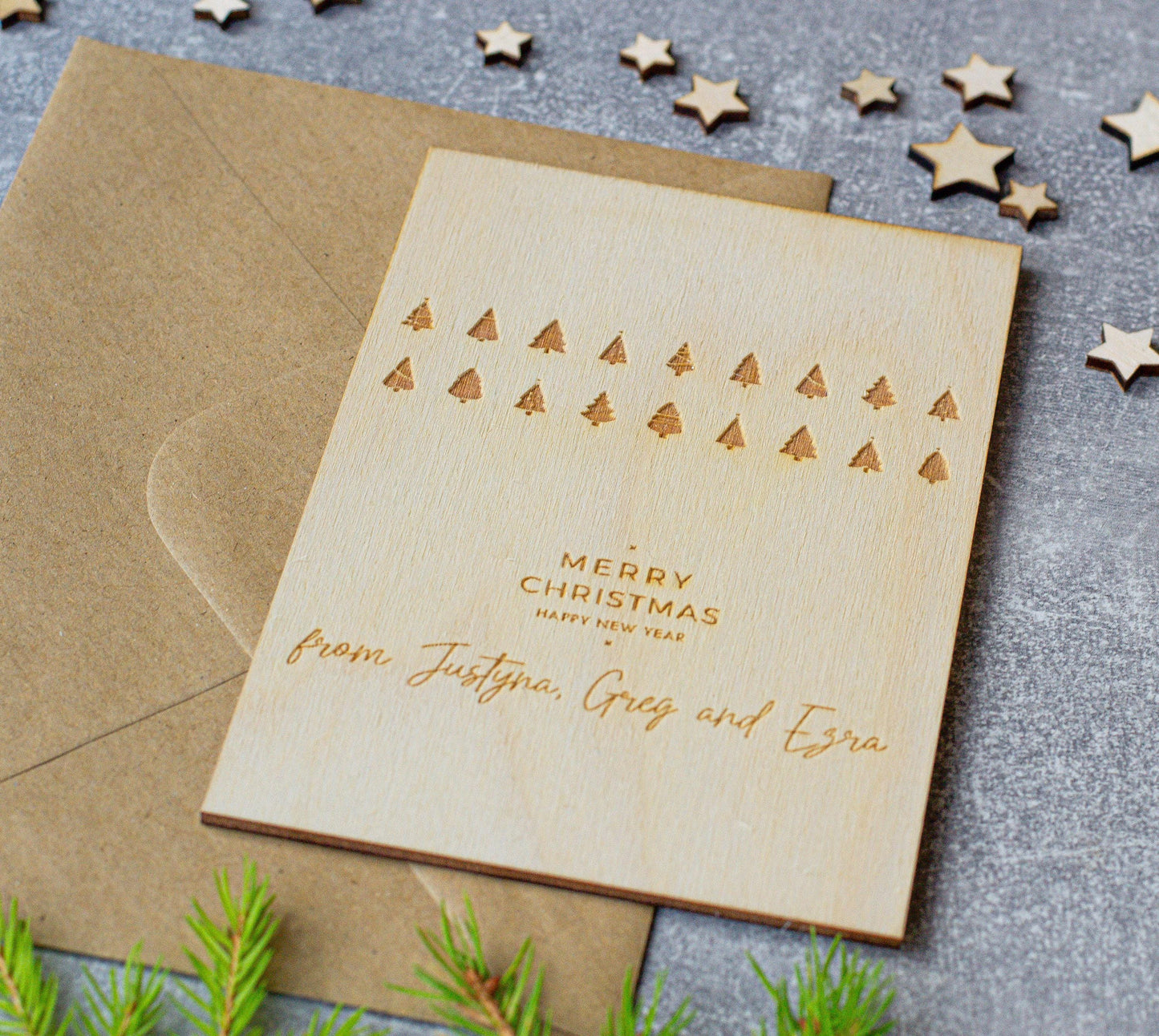 Personalised Wooden Christmas card | scandi Christmas card | engraved | for her | Christmas tree card |