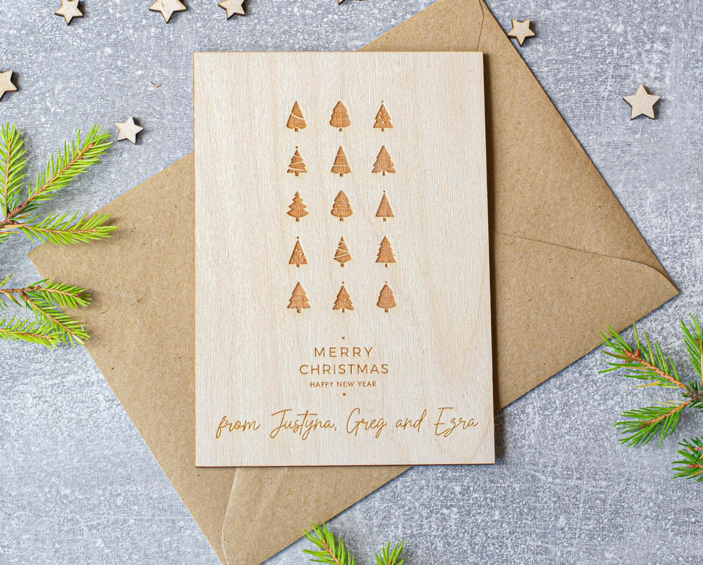 Personalised Wooden Christmas card | scandi Christmas card | engraved | for her | Christmas tree card |