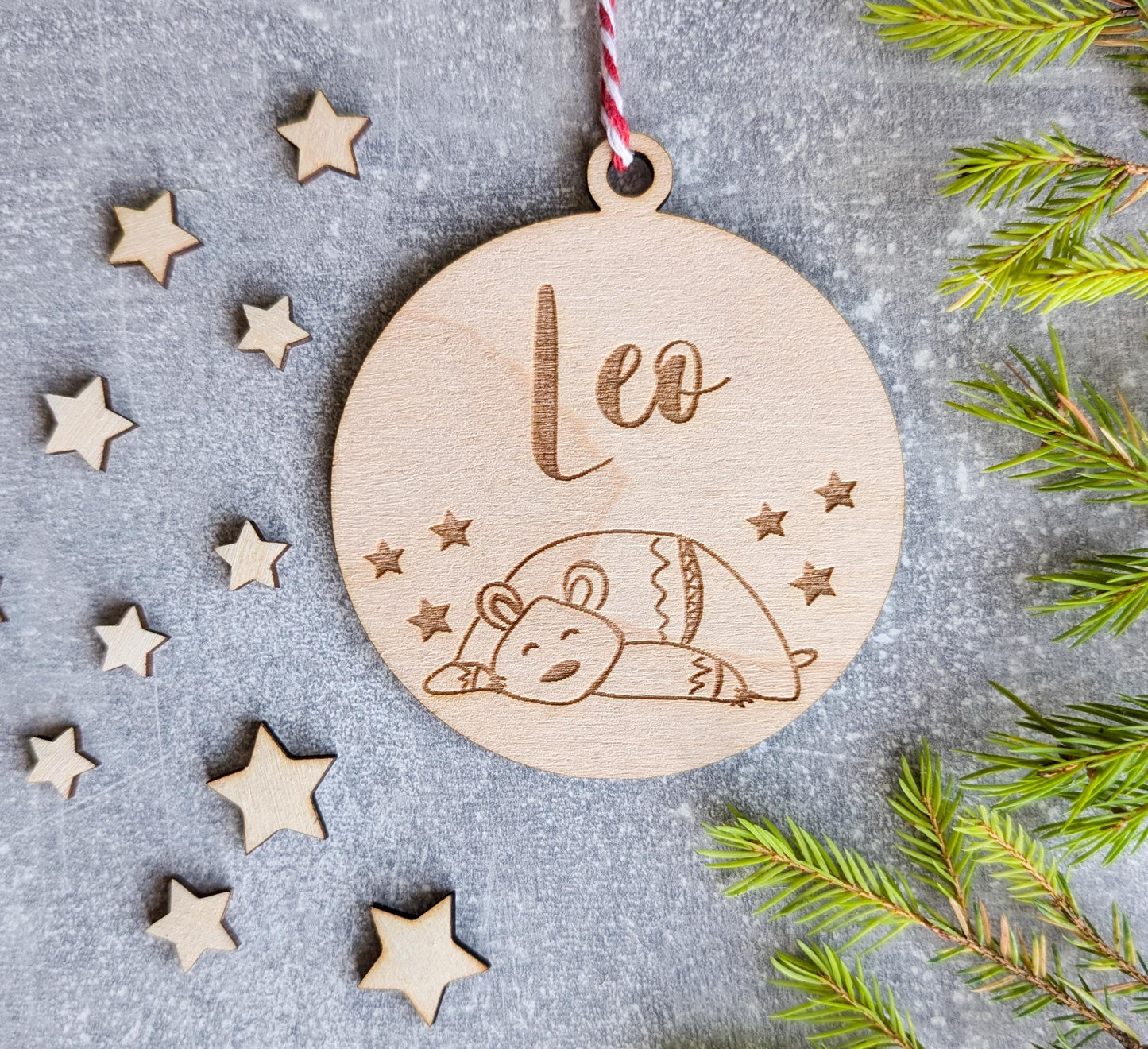 Personalised Christmas ornaments | Christmas bauble | scandi Christmas | engraved wooden Christmas bauble | cute Christmas bears | kids