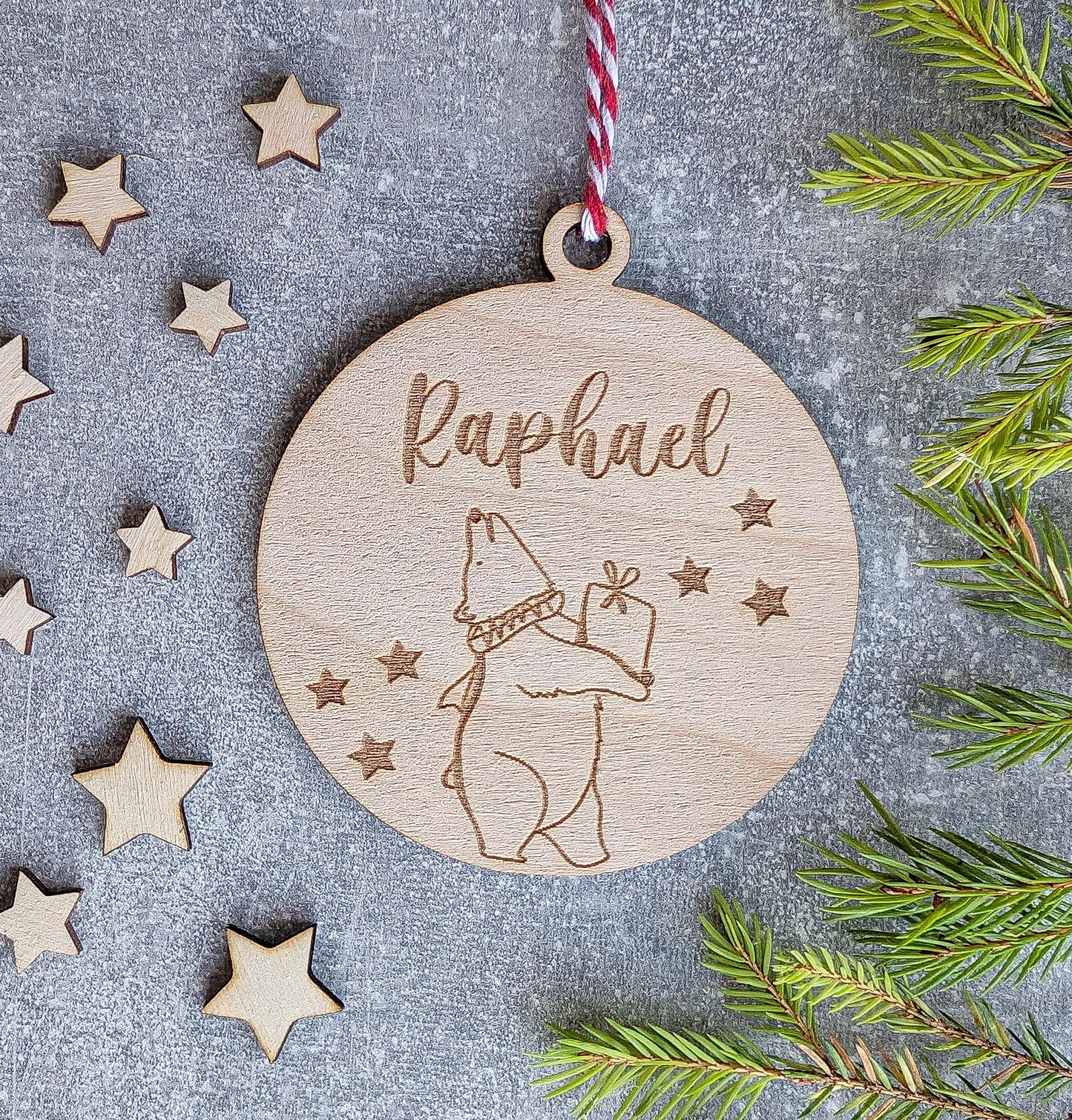 Personalised Christmas ornaments | Christmas bauble | scandi Christmas | engraved wooden Christmas bauble | cute Christmas bears | kids