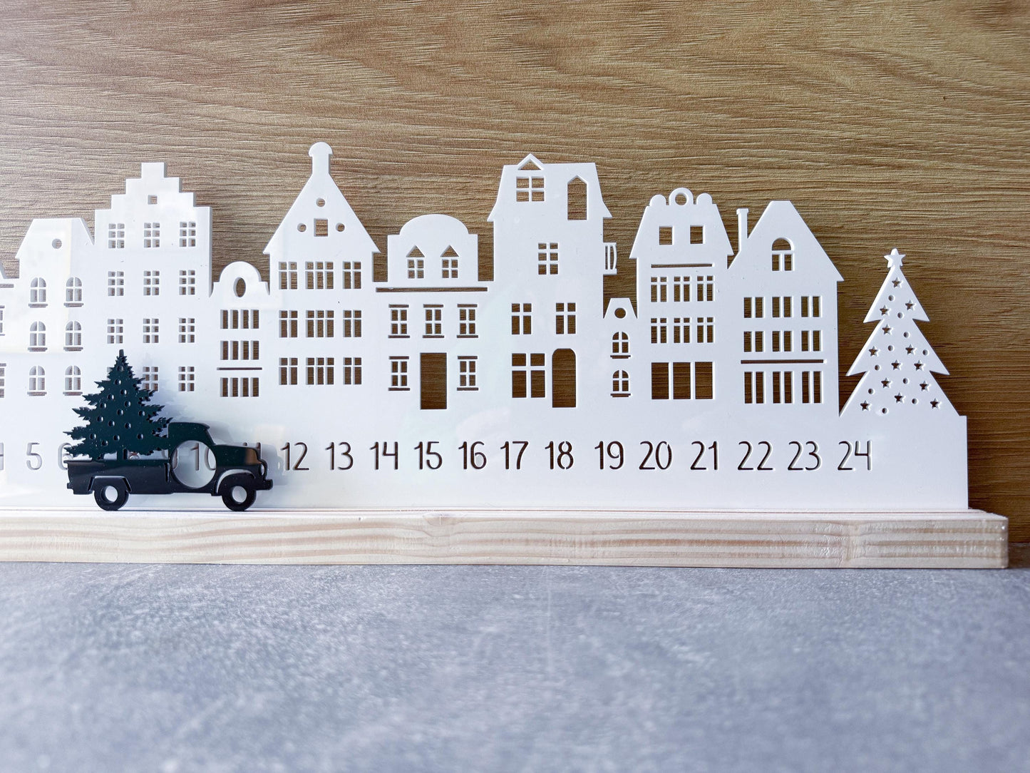 Wooden Christmas Advent Calendar: Recycled Acrylic Village, Scandi Decor