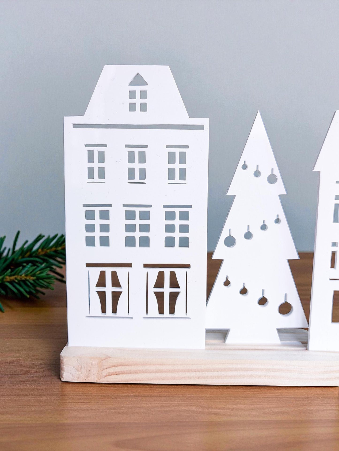 Wooden Christmas Houses: Recycled Acrylic Village, Scandi Decor | Bespoke Christmas Decoration | Christmas Scene