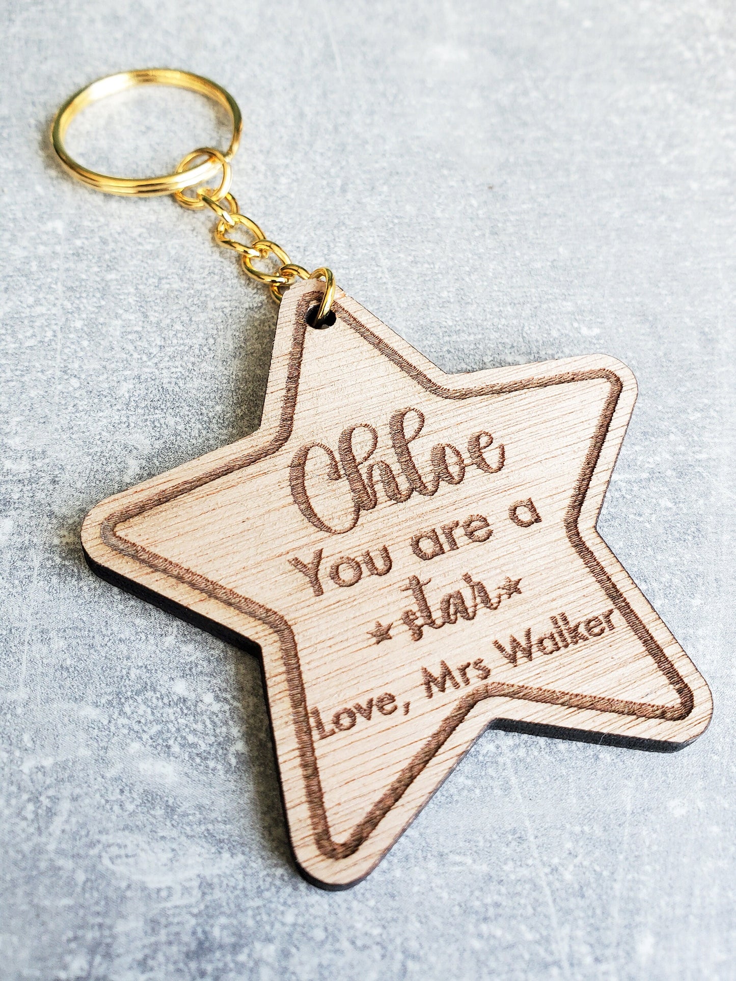 School Leaver Keyring | Gift Teacher Pupil Student | Personalised Wooden Star Keychain | Graduation Gift | Leaving Present