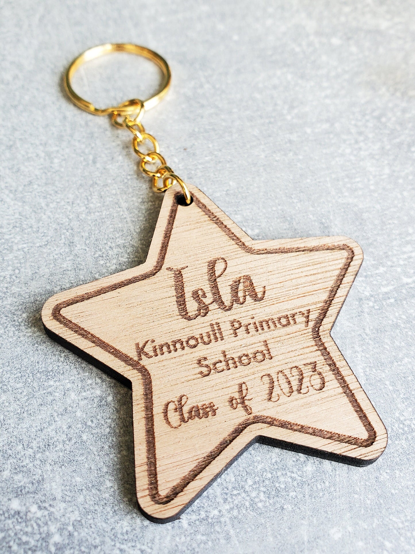 School Leaver Keyring | Gift Teacher Pupil Student | Personalised Wooden Star Keychain | Graduation Gift | Leaving Present